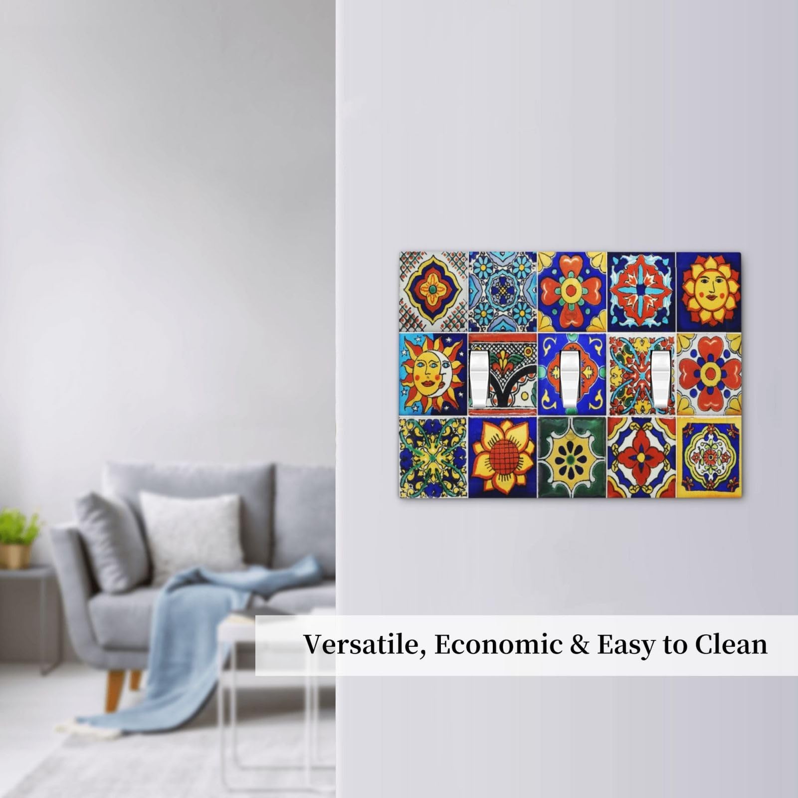 Traditional Colorful Talavera Mexican Spanish Moroccan Tiles 3 Gang Wall Plat…