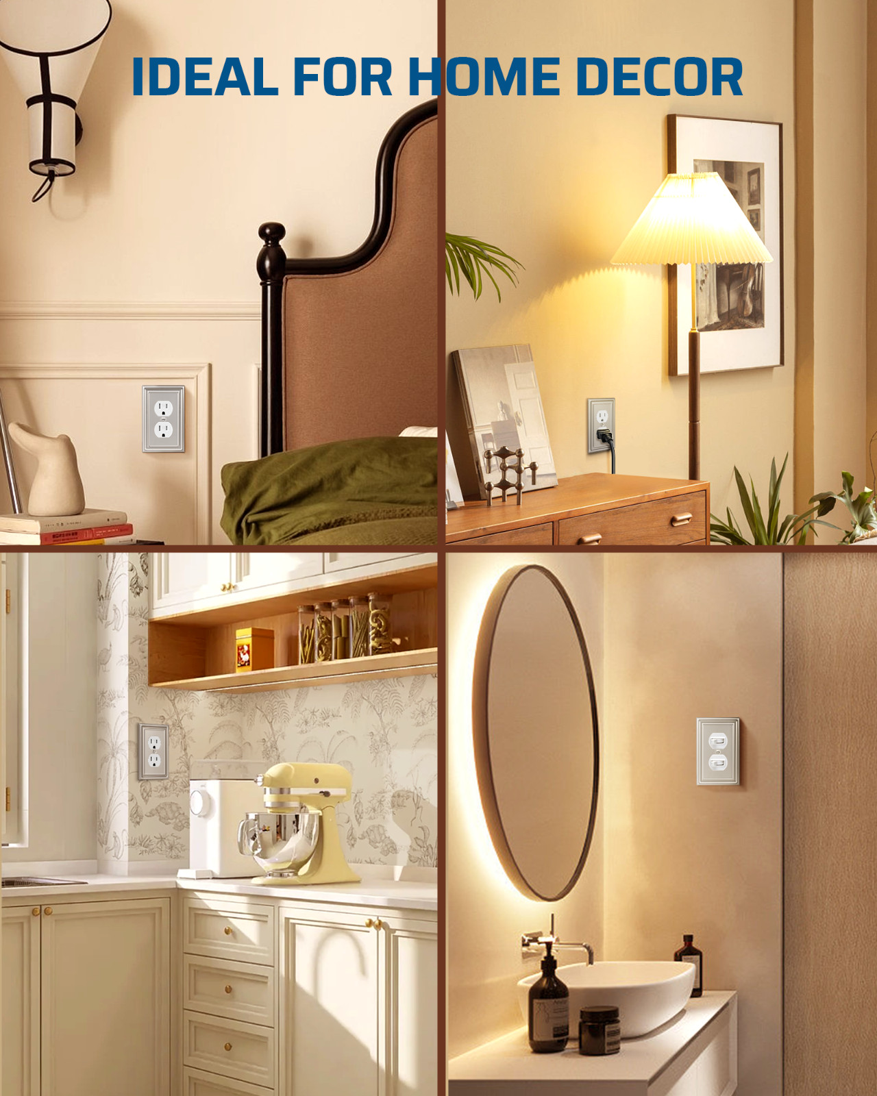DEWENWILS 4 Pack Wall Plates for Electrical Outlets, 4.88″×3.13″ Brushed Nickel