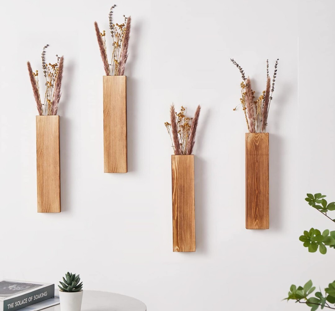 Wall Planters-Wood Wall Decor for Bedroom/Living Room-Farmhouse Vases