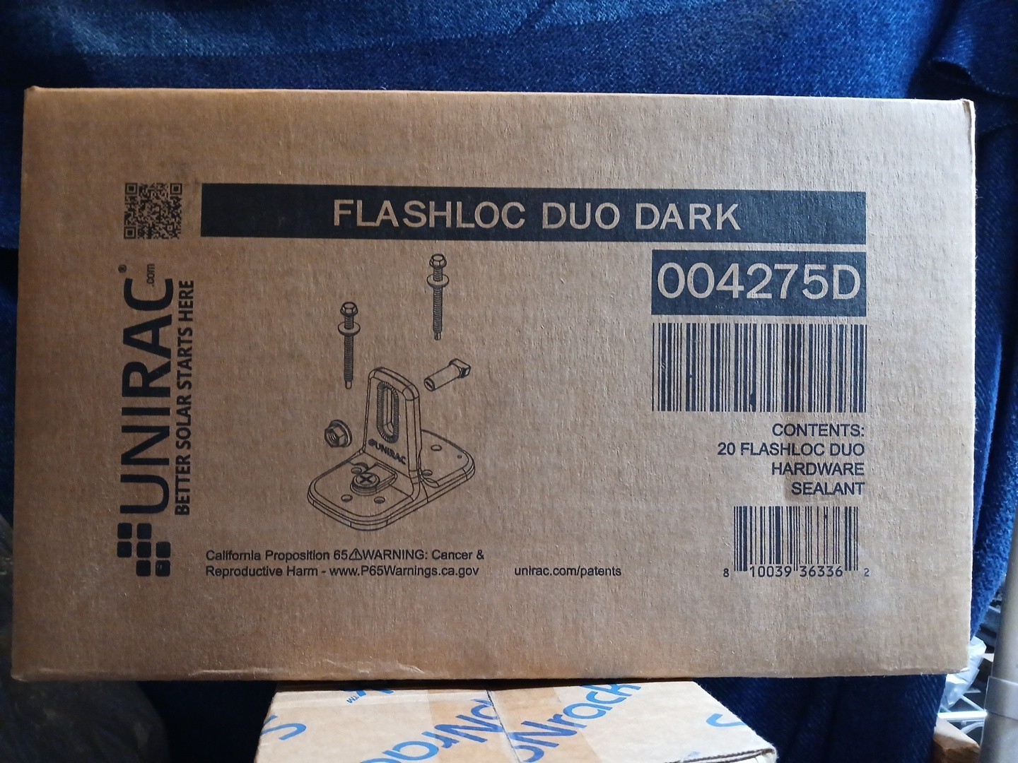 20X Unirac 004275D Flashloc Duo Dark Solar Footing (Box Of 20) Exp.: Aug 2024