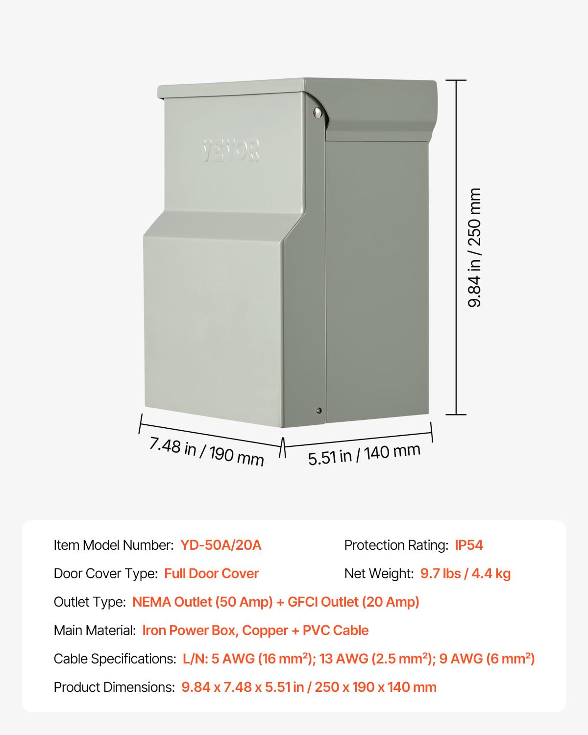 Temporary Power Outlet Panel, RV Electrical Breaker Box with Prewired 50 Amp & 2