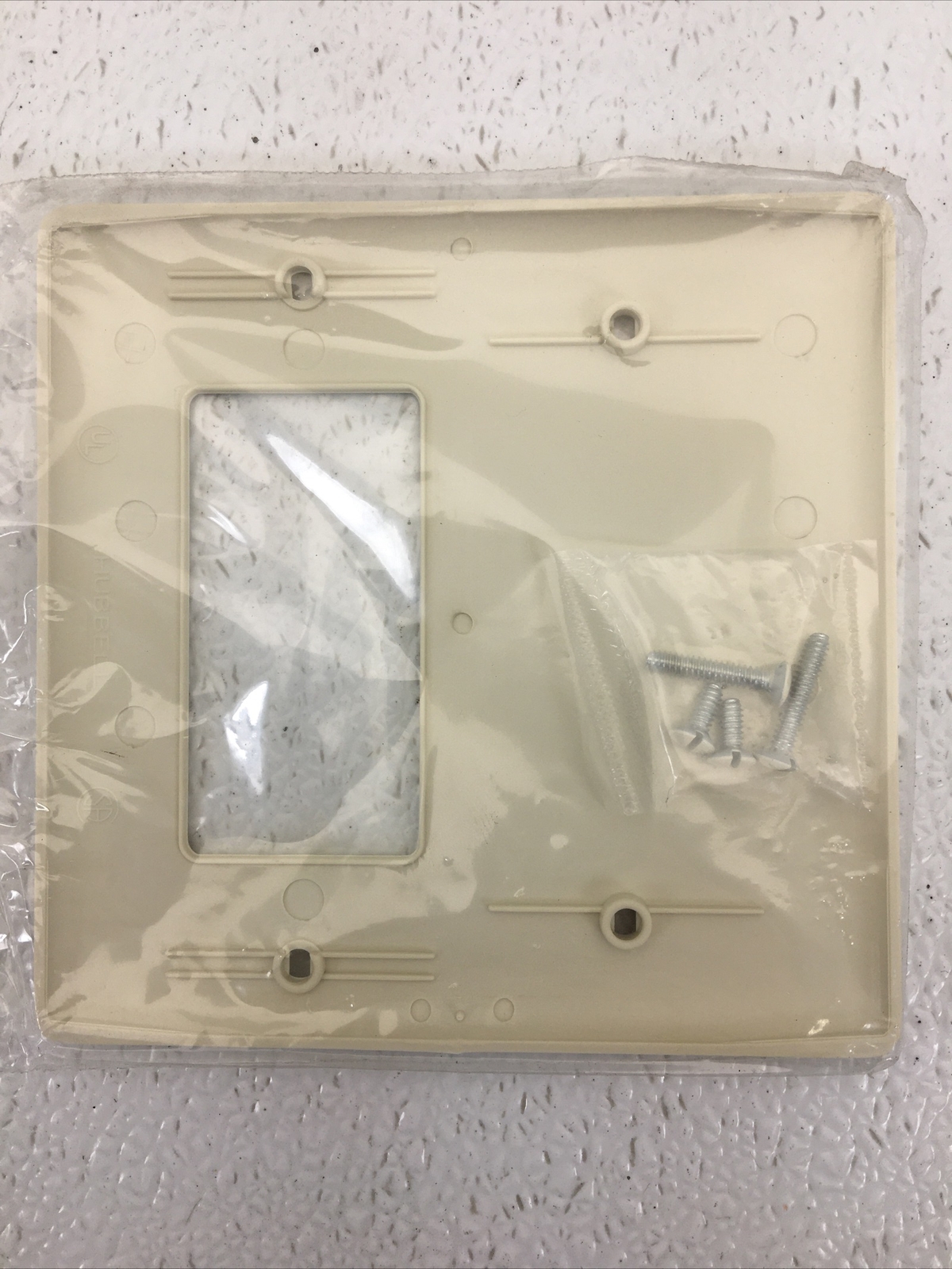 NP1326LA HUBW WALLPLATE 2-GANG ONE DECORATOR ONE BLANK LIGHT ALMOND