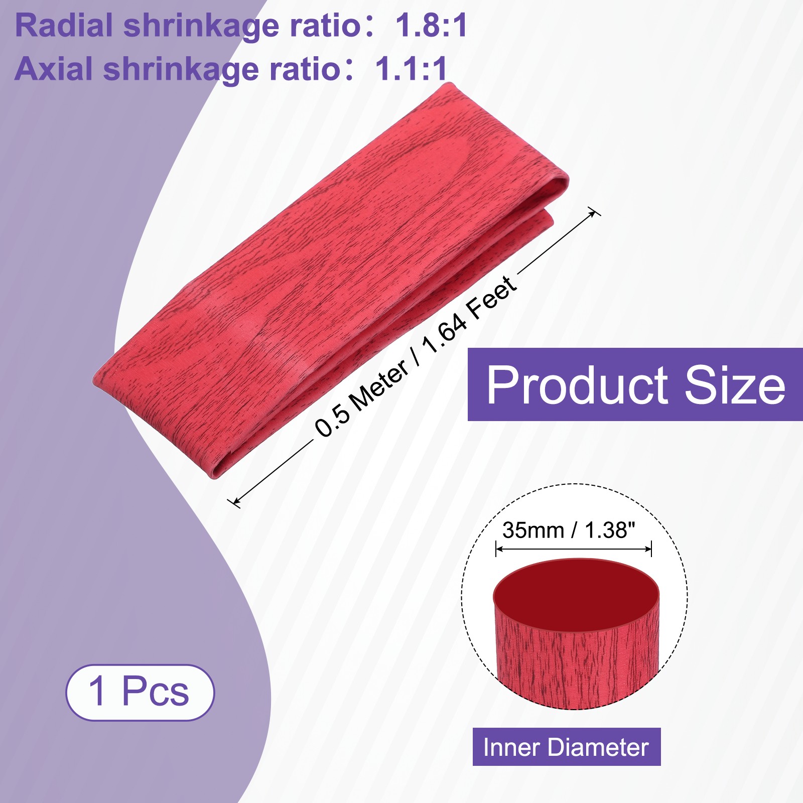 1.6ft 1.4″/35mm Dia Fishing Rod Heat Shrink Tube 1.8:1, Red Wooden Grain