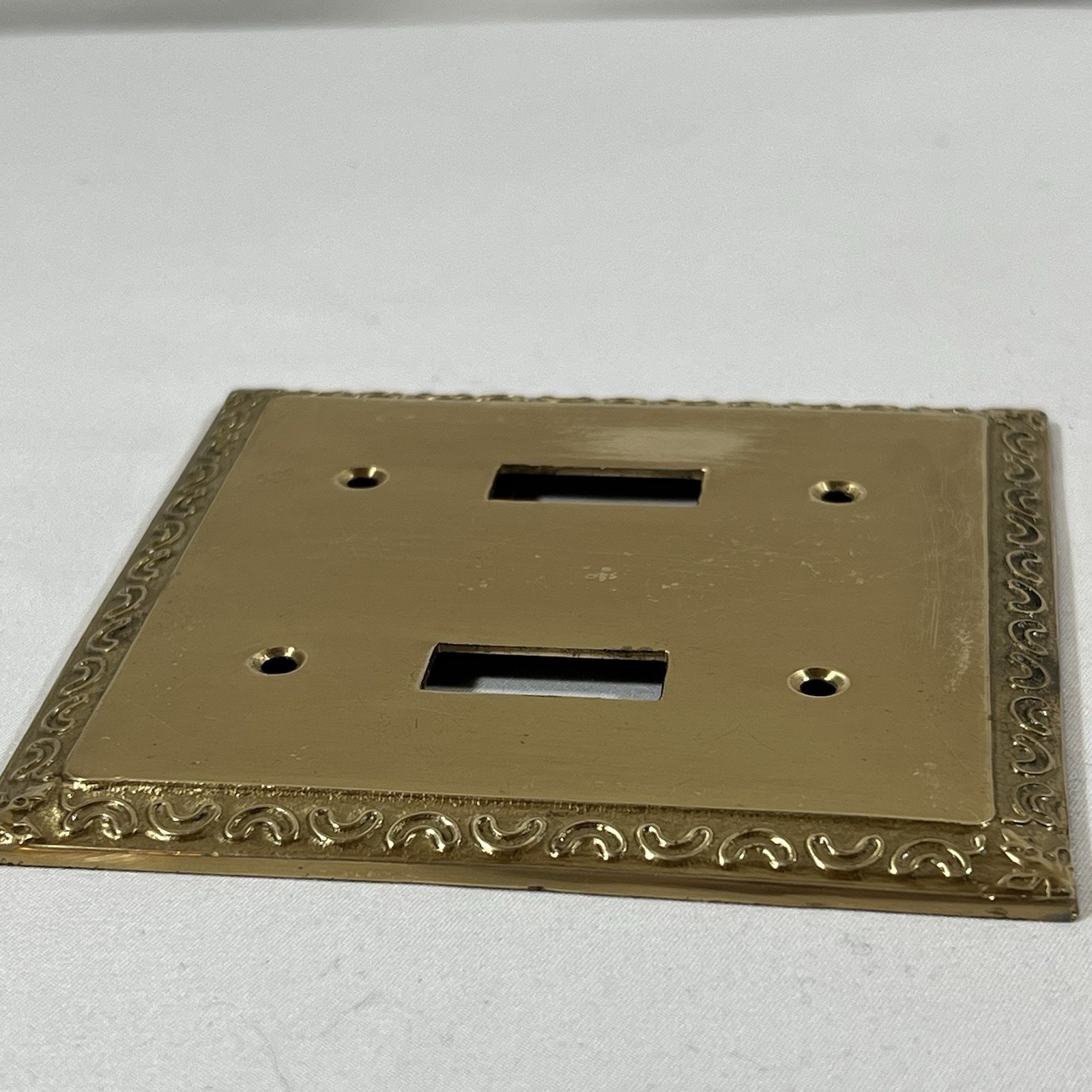 Vintage Brass Switch Cover Plate Ornate Scroll Design Double Duplex Wall Plate