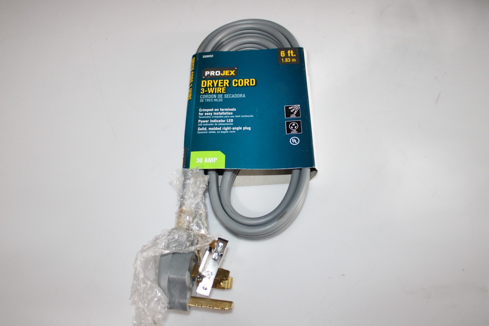Projex RDRDT10306XGYP Gray PVC 30A 7500W Indoor/Outdoor Dryer Cord 6 L ft.