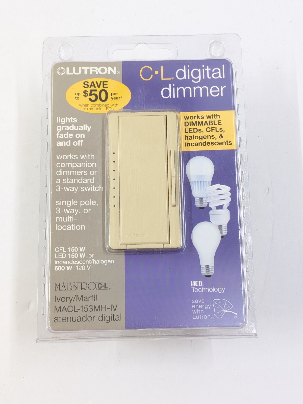 Lutron Maestro C.L Digital Dimmer MACL-153MH-IV Ivory Marfil LED CFL 150W New