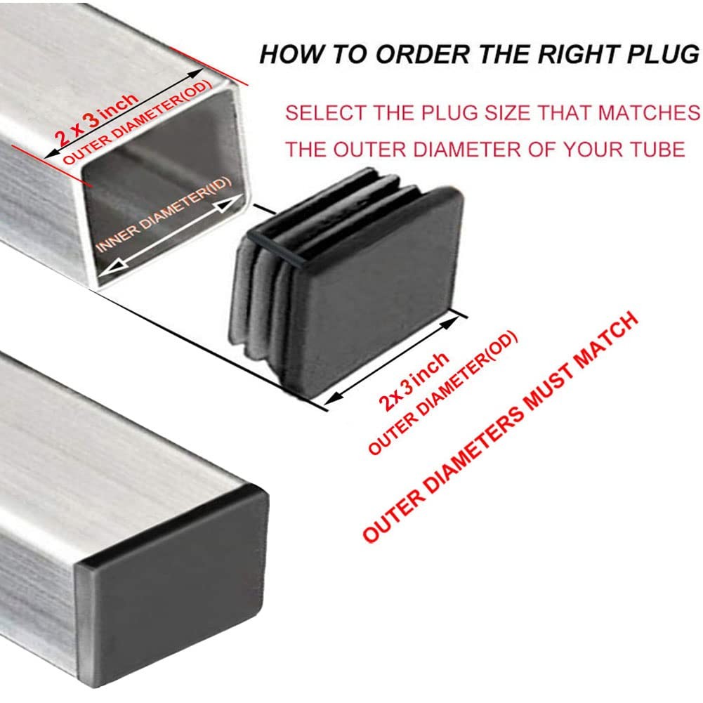 4 Pack 2 x 3 Inch Rectangle Plastic Plug Insert, 50mm×75mm 2 x 3 inch, Black