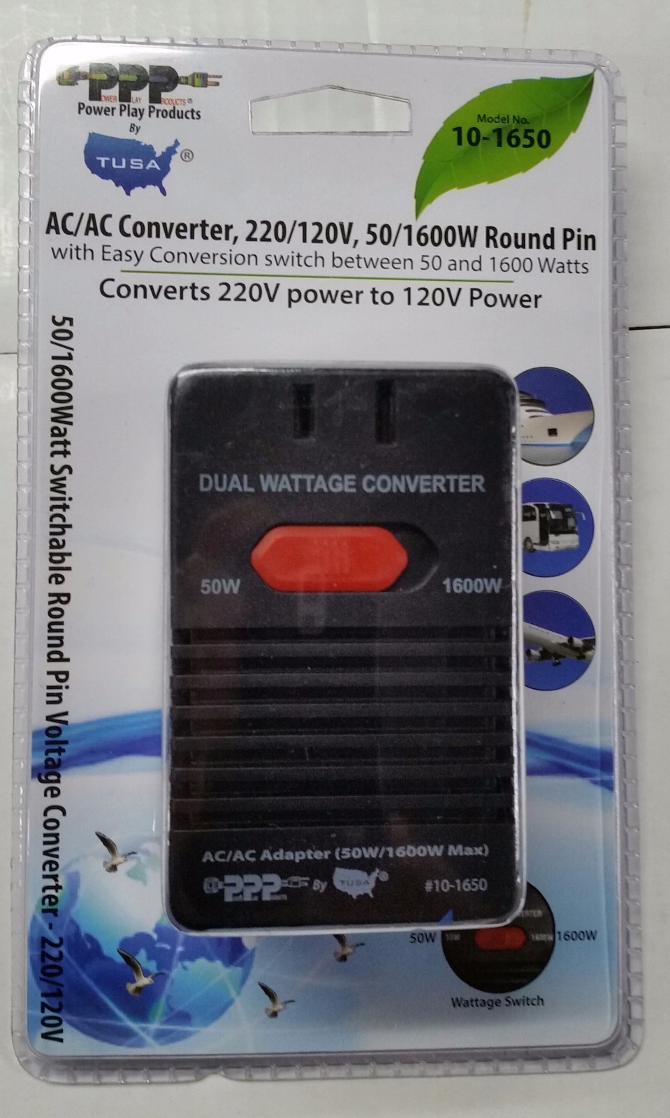 50W/1600W Watt Dual Power Foreign Travel Voltage Converter 220V to 110V Adapter