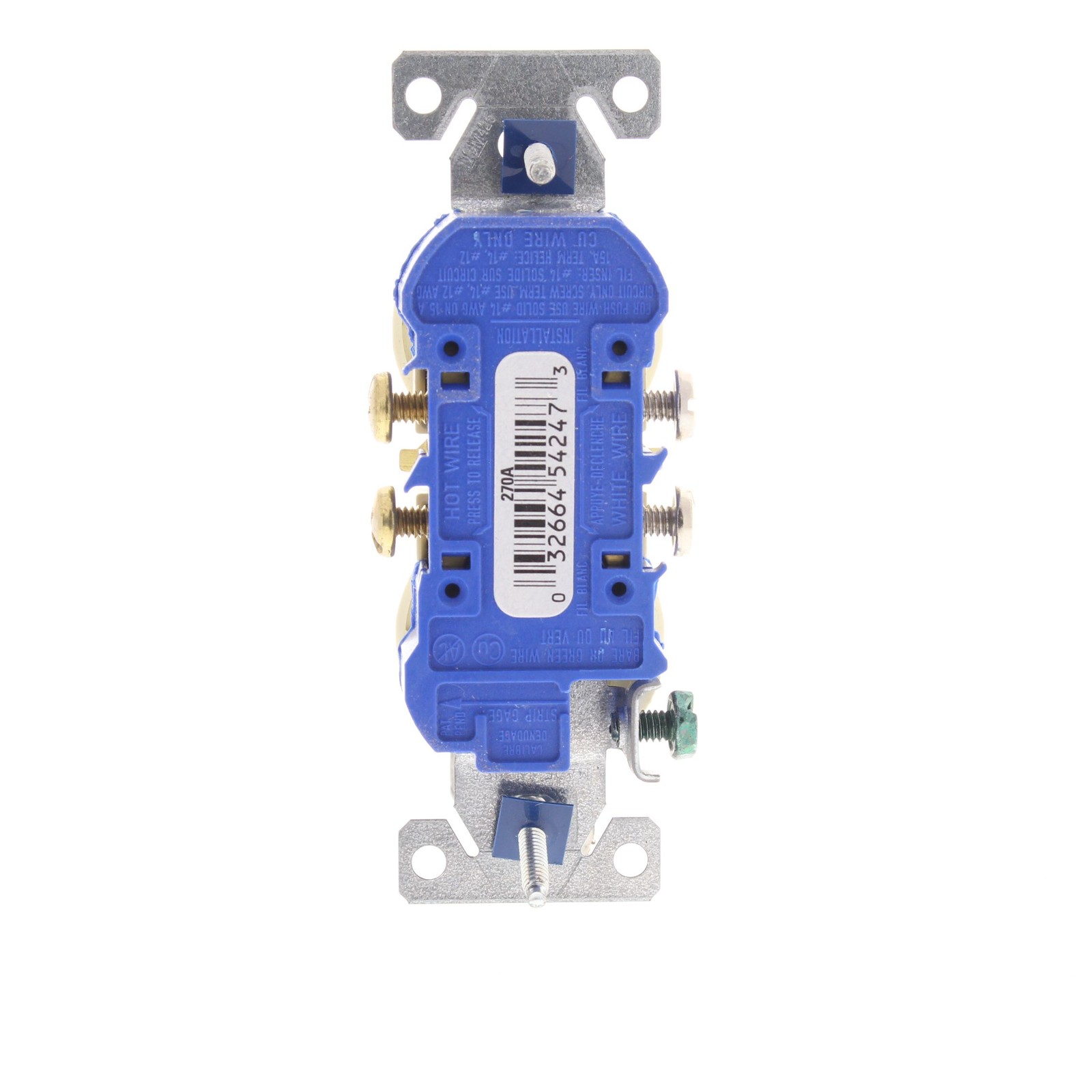 Cooper 270V Ivory Residential Duplex Outlet Receptacle NEMA 5-15R 15A 125V Bulk