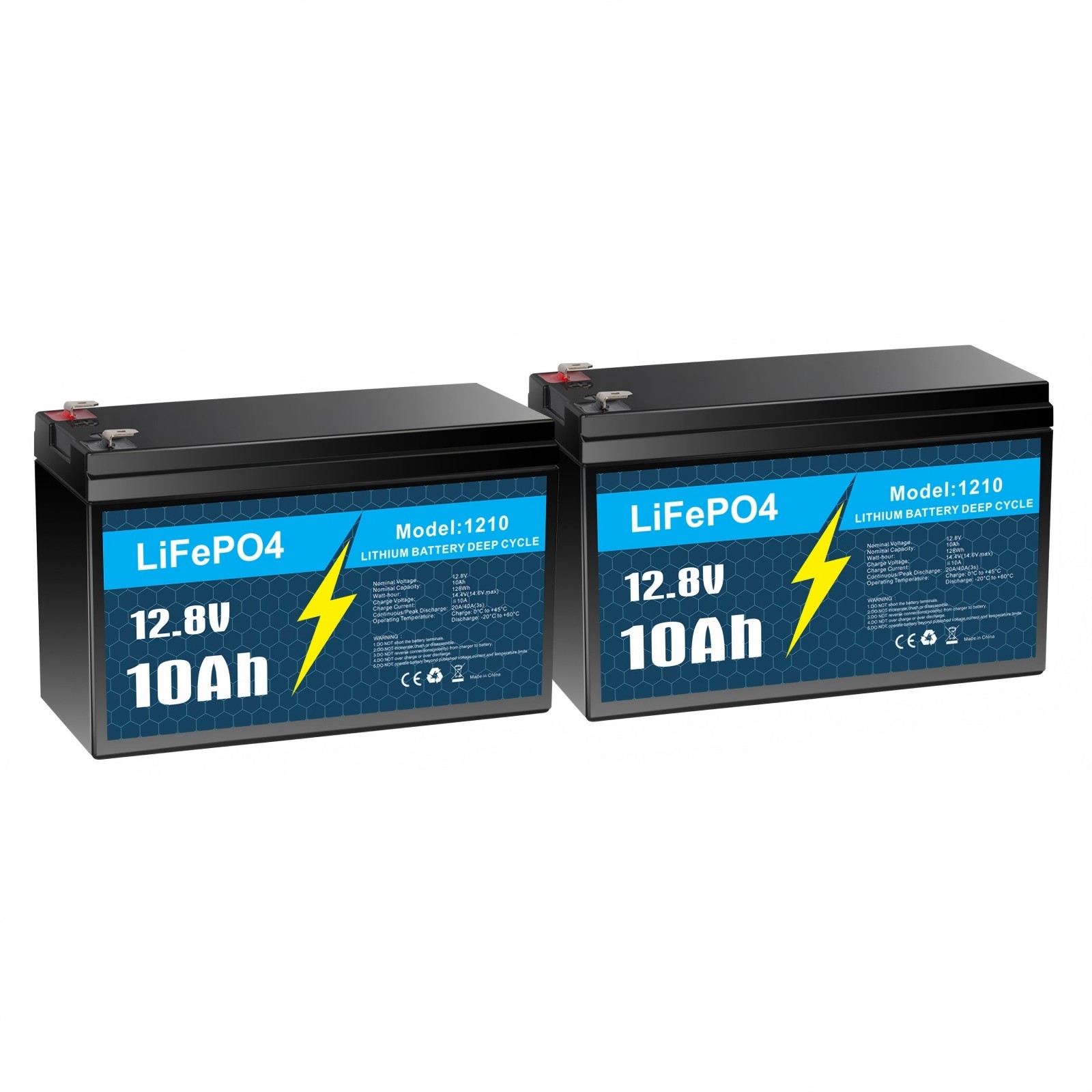 2 Pack 12V 10Ah LiFePO4 Lithium Battery, Deep Cycle, for UPS, E-Scooter