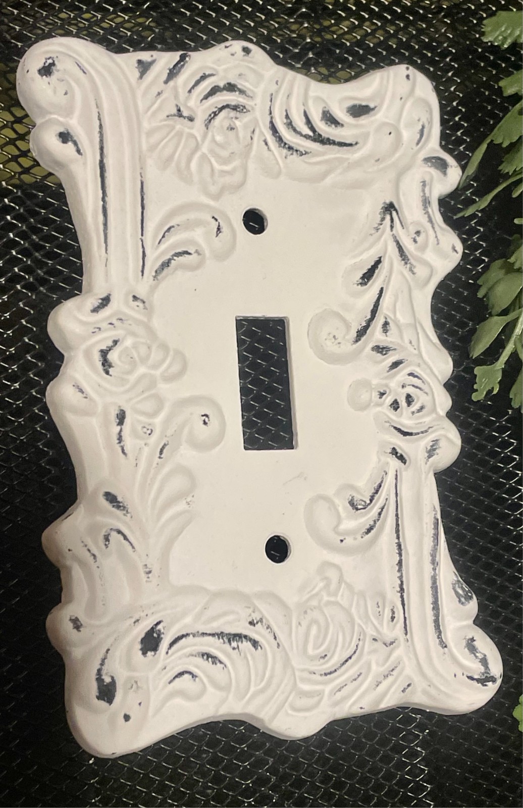 Light Switch Plate Wall Cover Toggle Distressed White Rustic METAL Shabby Chic