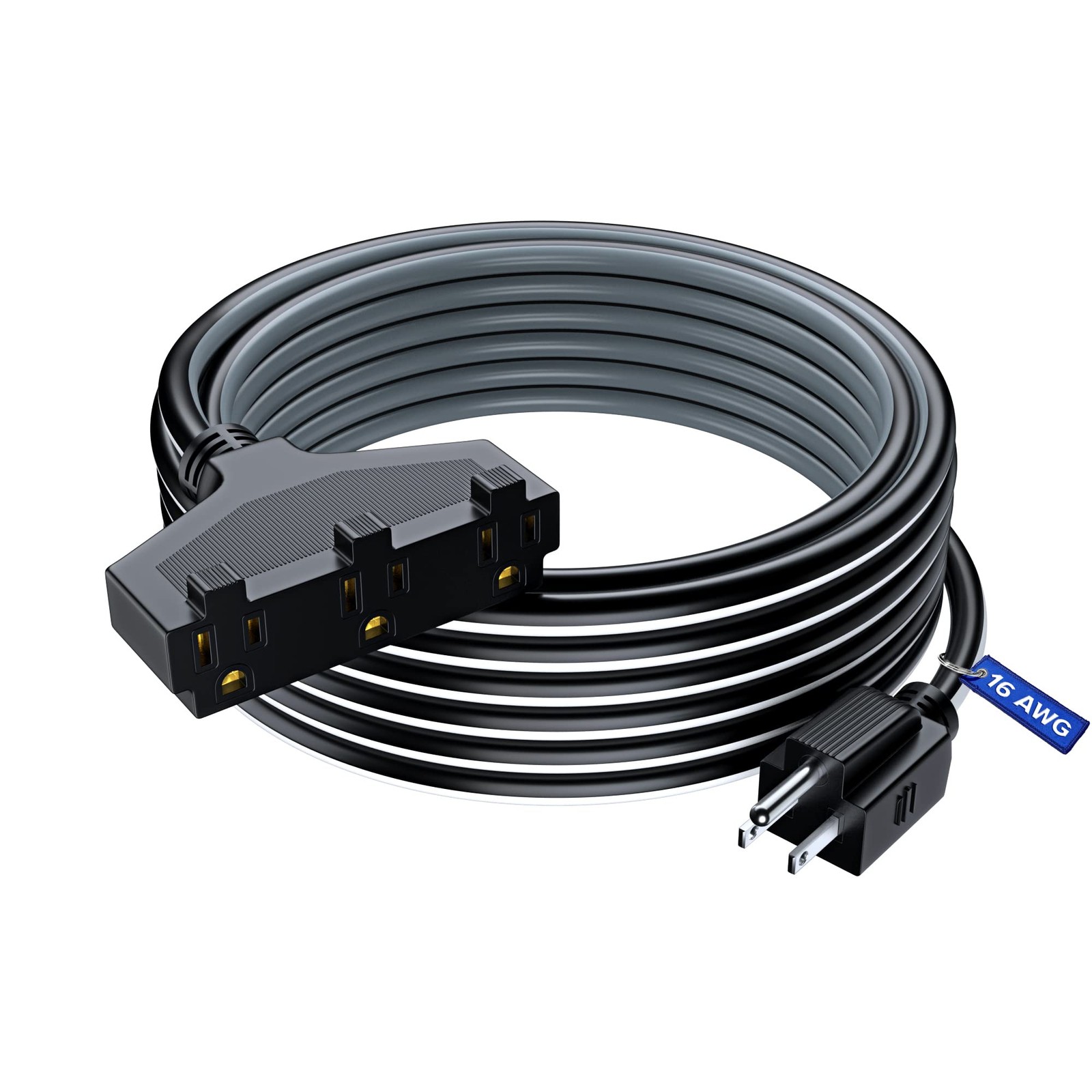 30 FT SJTW 16 Gauge Extension Cord Multiple Outlet Black White Gray ETL Listed
