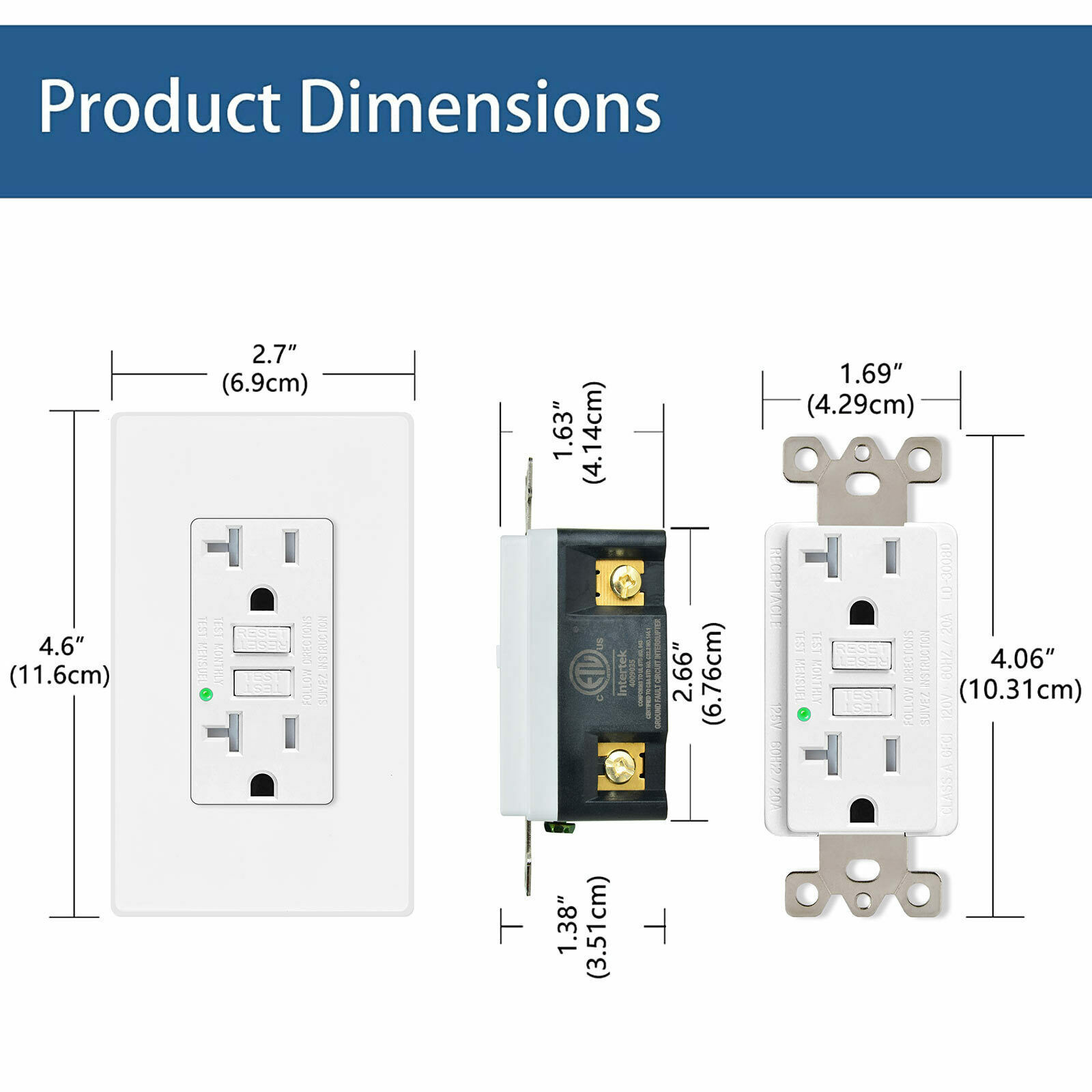 20 Amp GFCI Outlet Receptacles LED Indicator with Decor Plate ETL Non-TR 10 Pack
