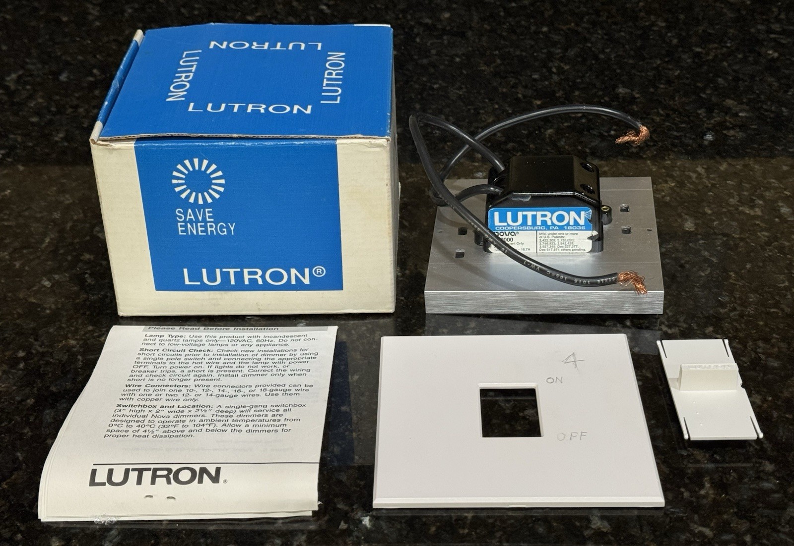 Lutron N-2000-WH – Wall Switch White 120VAC 60Hz With Box & Instructions