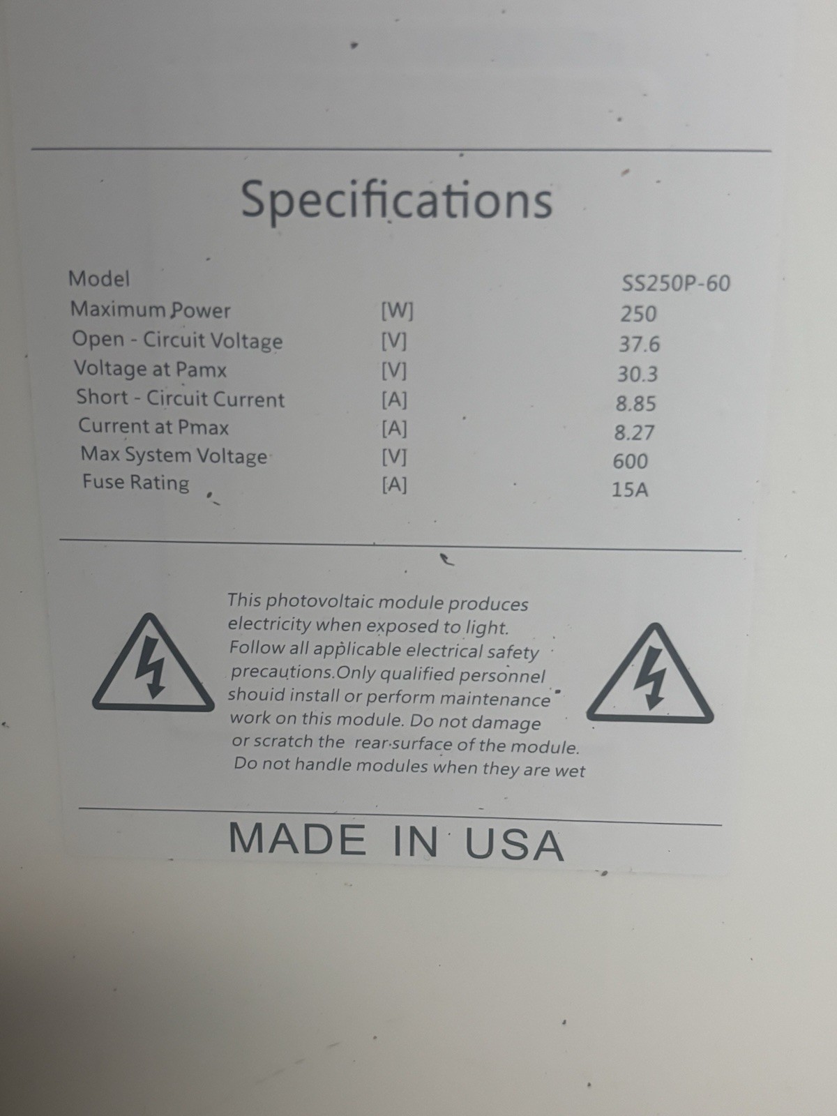 Trina Solar 250W Solar Panel – Used – Tested – Great Condition. No Cracks!