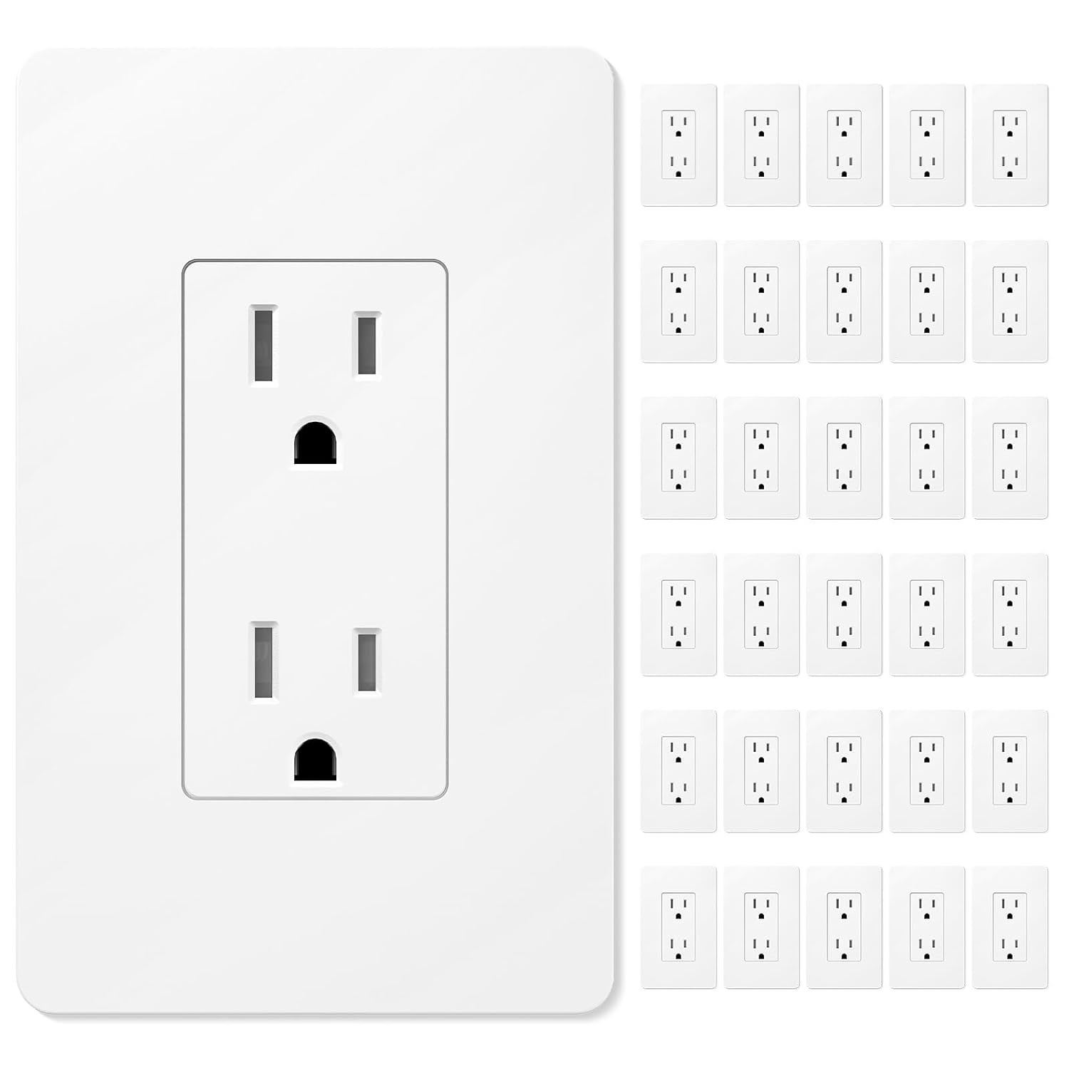 50 Pack Wall Outlet, 15 Amp Outlets, UL Listed, Tamper Resistant Standard Electr