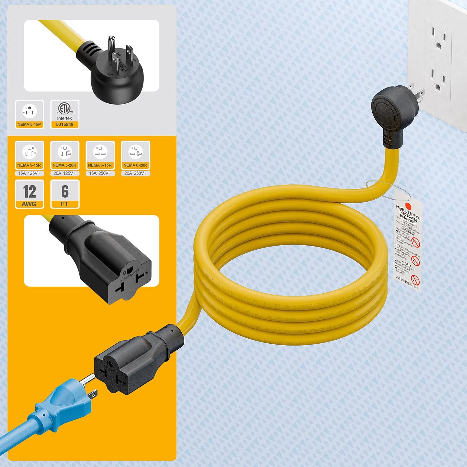 Plugrand XHL-006A Indoor/Outdoor Angled 4 in 1 Extension Cord 3 Prong