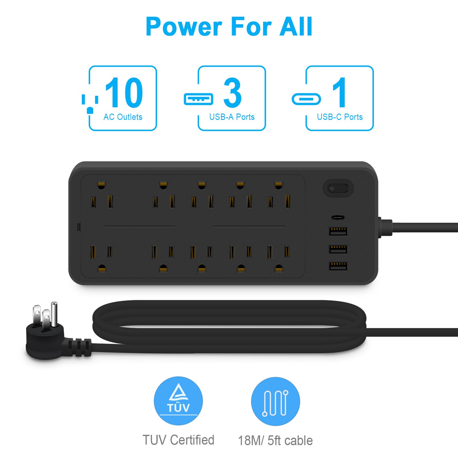 14-in-1 Protector Power Strip With USB Ports 3.9 Ft Cord Multifunctio