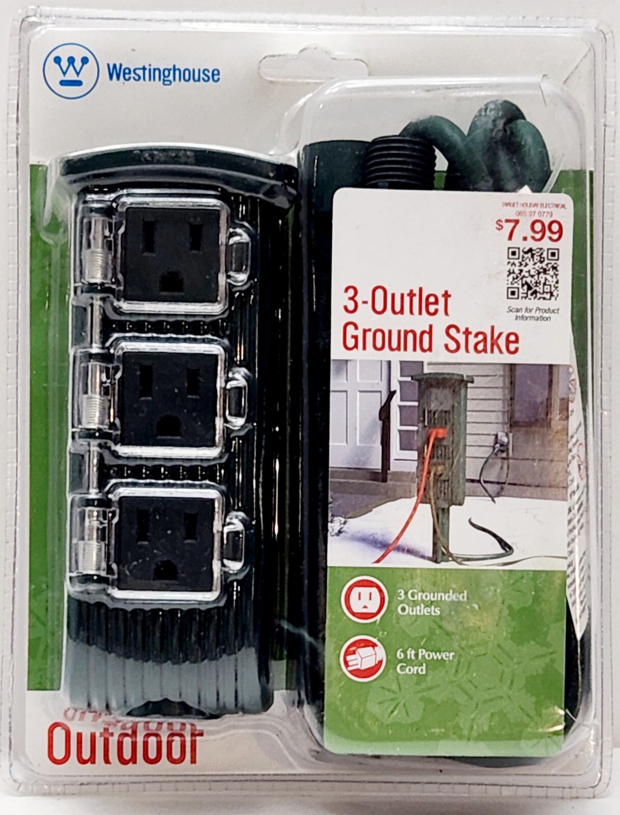Westinghouse 3-Outlet Ground Stake Individual Outlet Covers, Outdoor, 6 Ft Cord