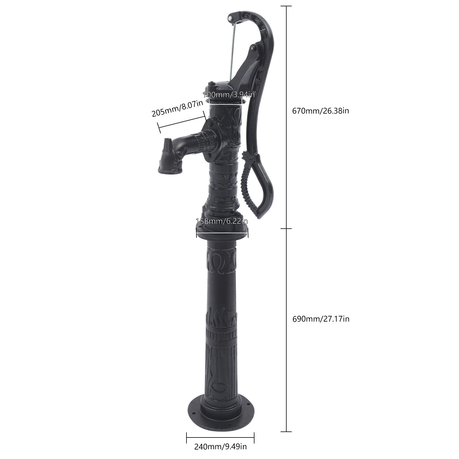 26 feet Manual Hand Water Pump Garden Boost Pump Cast Iron Well Fountain Stand