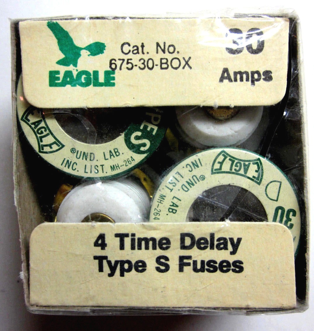 Eagle Type S Small Base Box Of 4 Screw In Fuses Time Delay 30A 30 Amps 110 Volt
