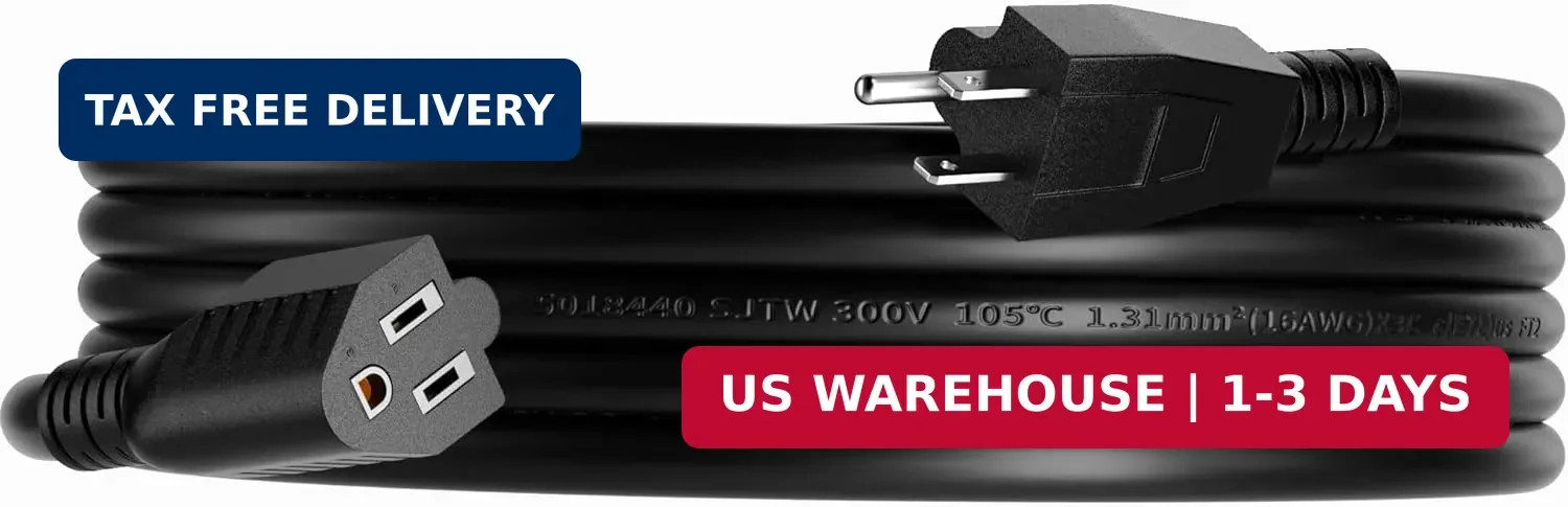16/3 10 FT Outdoor Extension Cord Waterproof, Weatherproof & Flame Retardant Bla