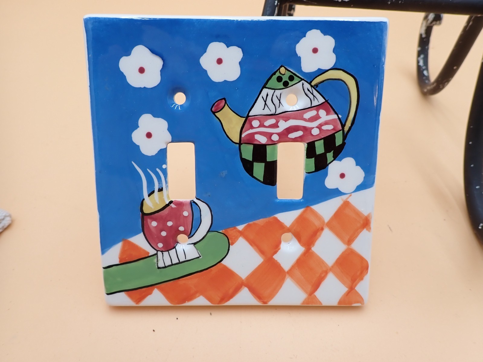 Creative Accents Hand Painted Double Light Switch Plate Cover Porcelain Tea Time