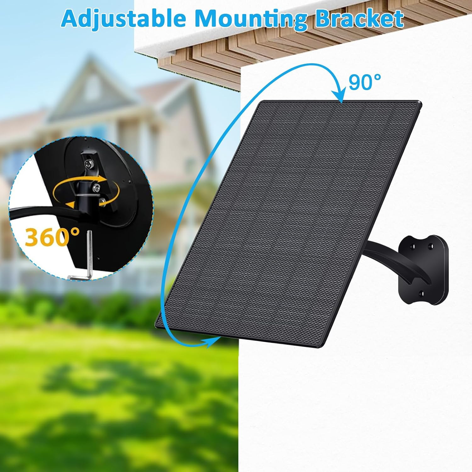 Solar Panel for Security Camera, 10W Solar Charger with DC 5.5X2.1Mm, USB-C & Mi