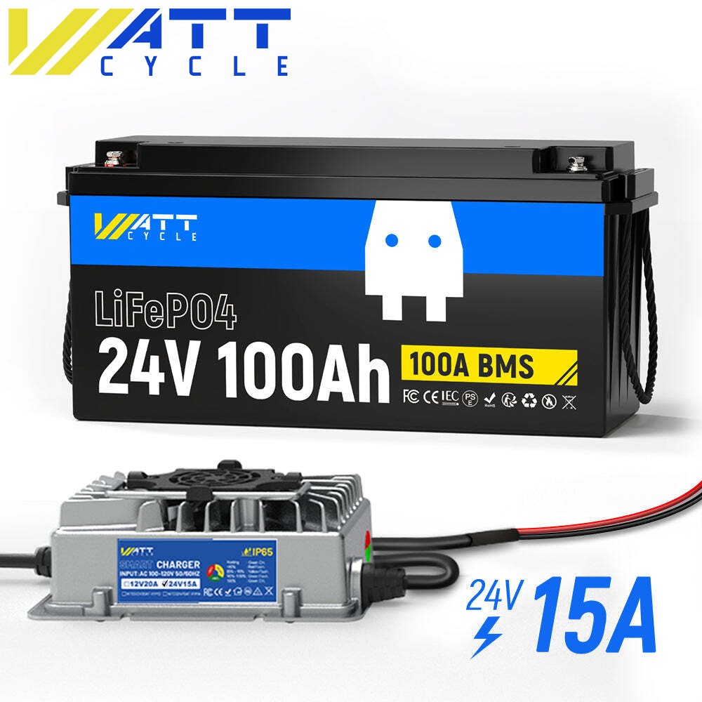 WattCycle 24V 100Ah Lithium Battery Deep Cycle + 24V 15A Aluminum Shell Charger