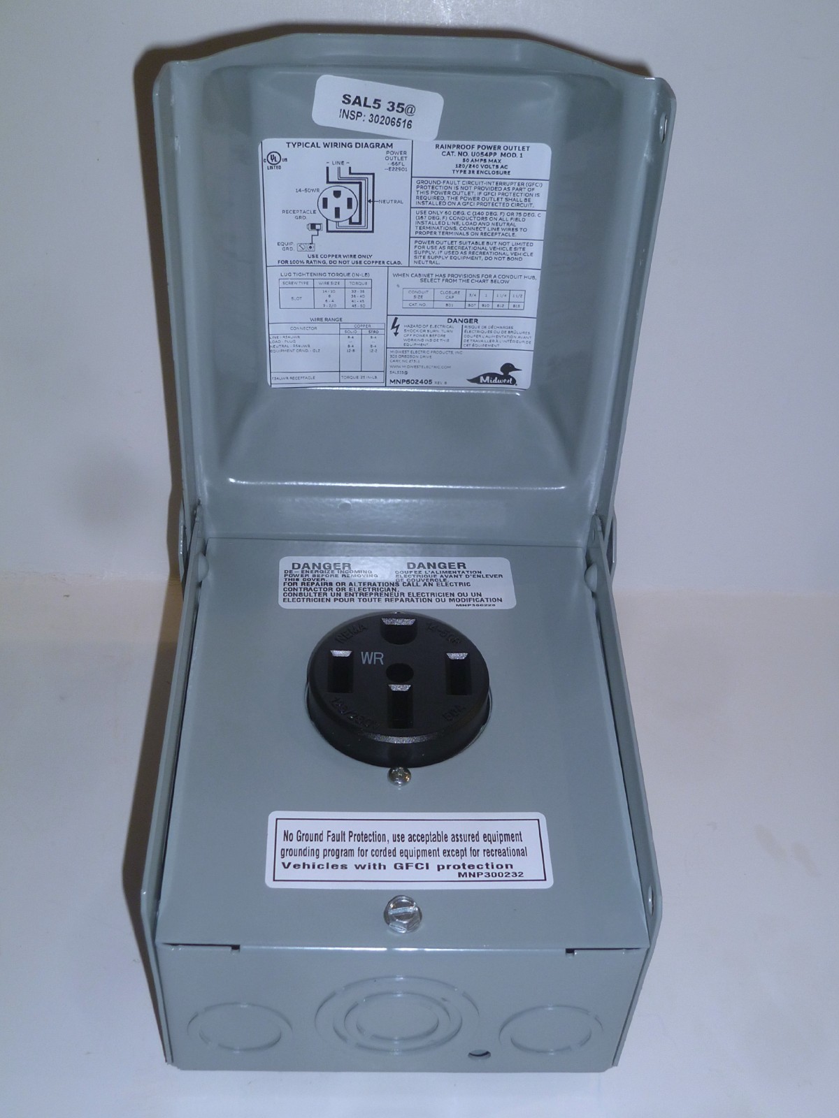 Midwest Electric 50 Amp Temporary RV Power Outlet U054PP
