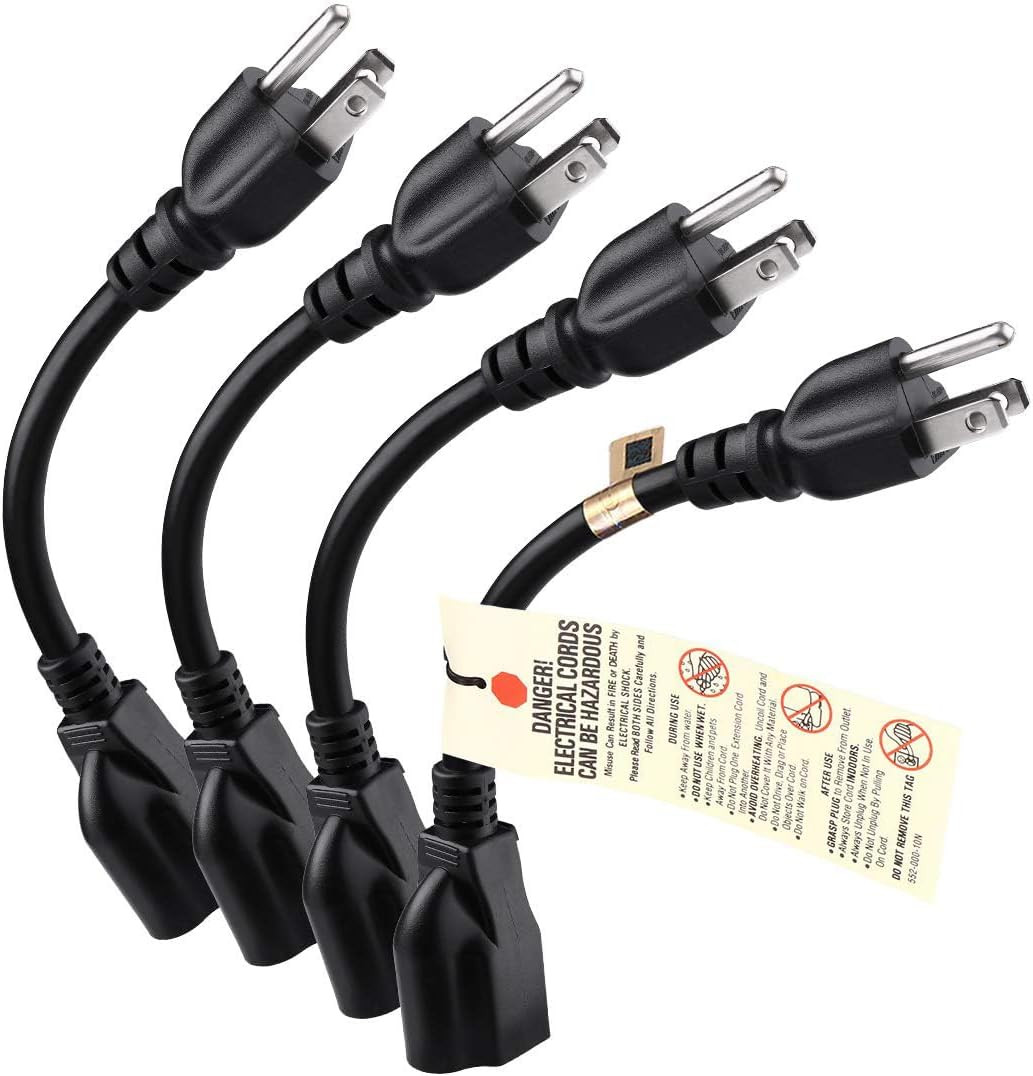 [ETL Listed] Short Power Extension Cord Outlet Saver, 16AWG/13A, 3 Prong (4 Pac