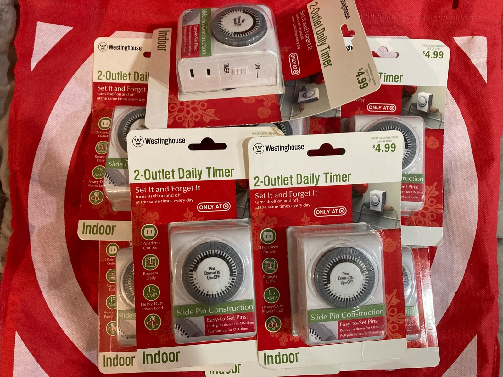 9 PCs. Westinghouse 2-Outlet, Easy set Pin Dial Timer Holiday Lighting (Indoor)