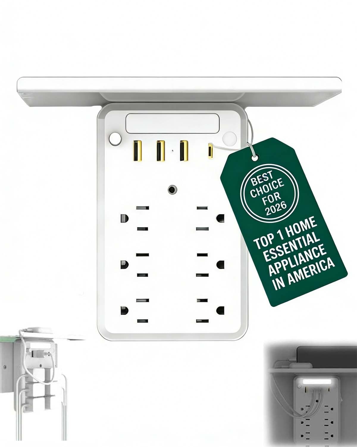1 PCS Outlet Shelf Wall Bathroom Extender Cord Storage USB Charging Ports Home