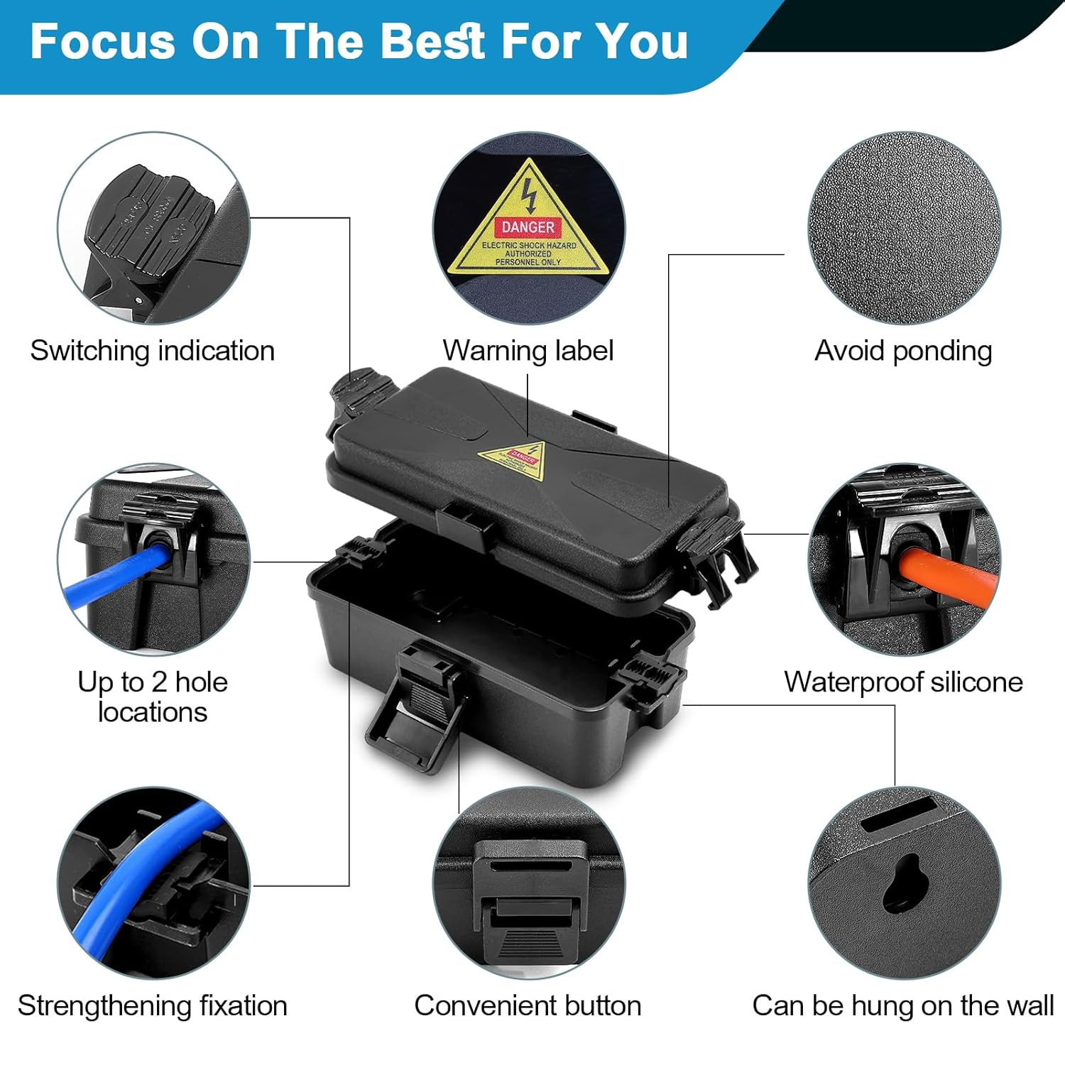 Outdoor Electrical Box Waterproof IP54 Black Outdoor Extension Cord Cover