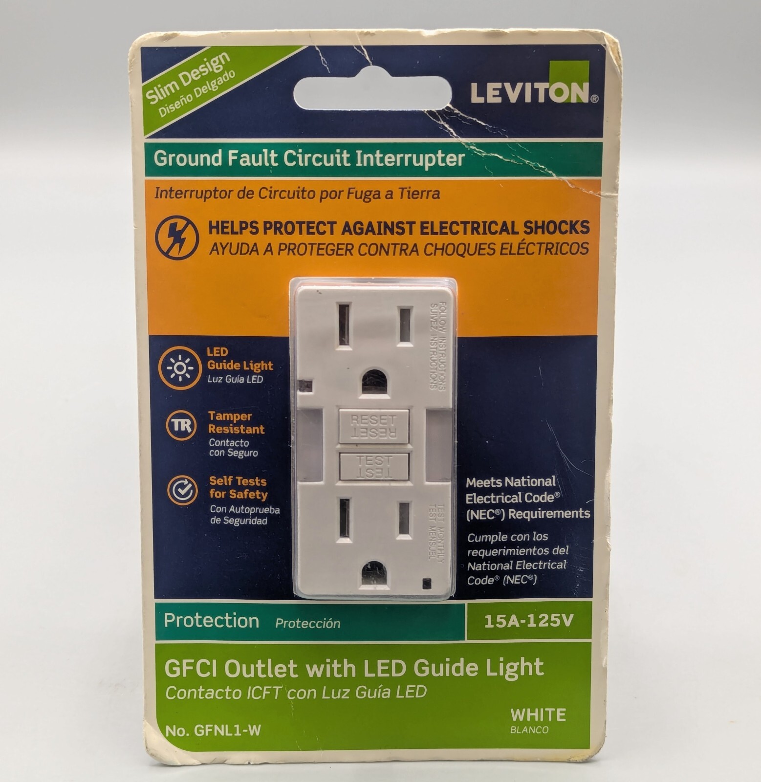 New Leviton GFNL1-W GFCI Outlet White with LED Guide Light