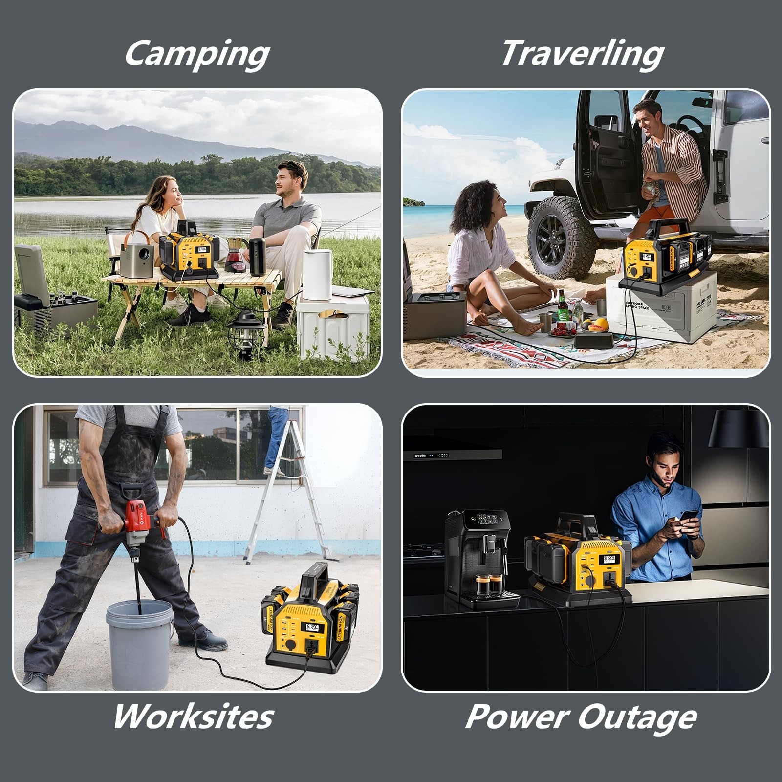 Adisipsoarin 1200W Power Inverter 6A Charger for DeWalt 20V Battery 6-Port USB