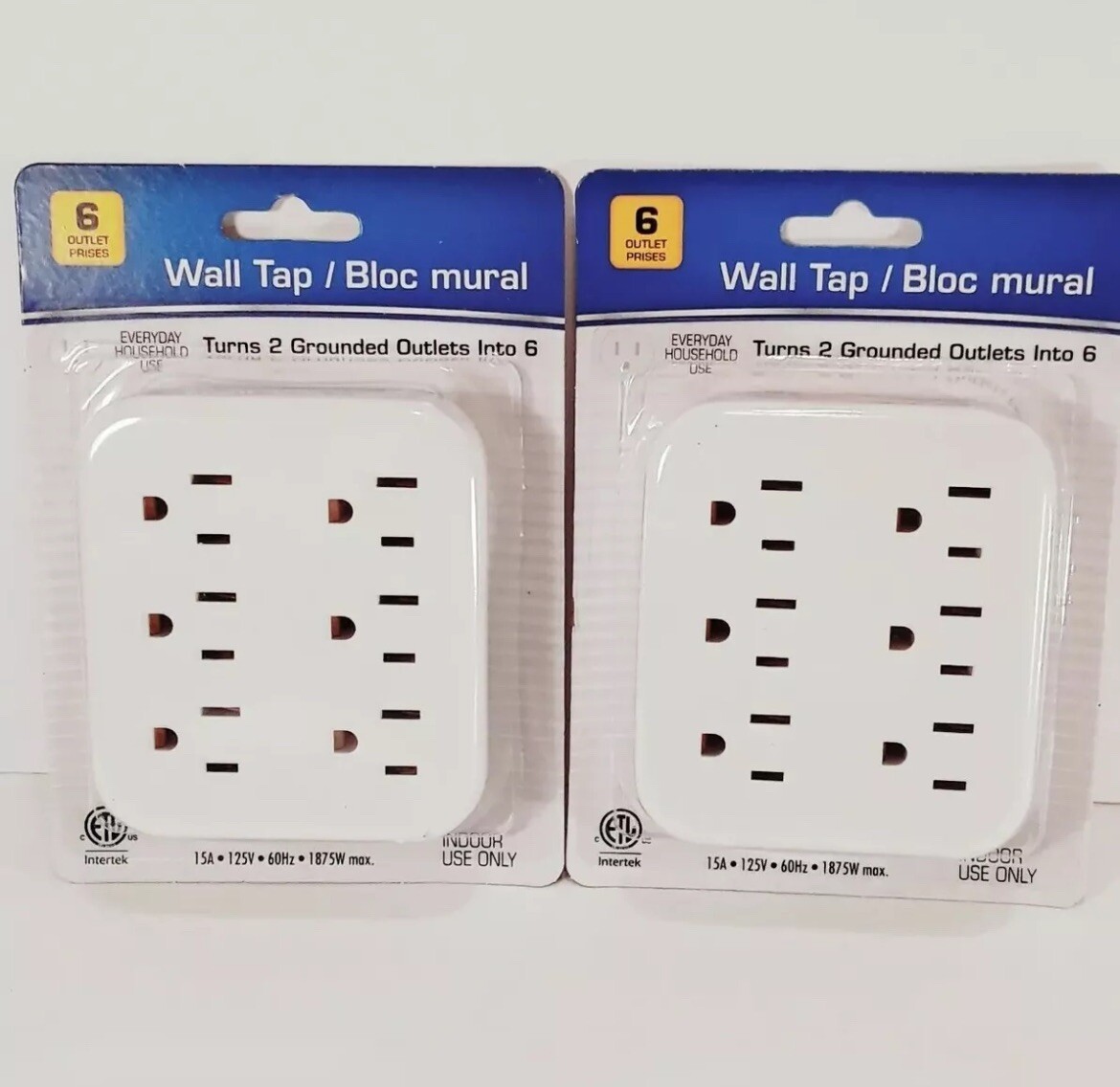 6 Outlet Wall Outlet Adapter Multi Plug Power Splitters Electrical Tap In 2 Pack