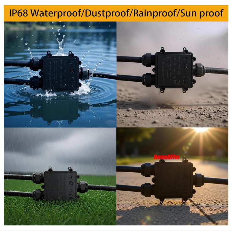 Nylon Waterproof Junction Box Case IP68 Electrical Cable Wire Connector Outdoor