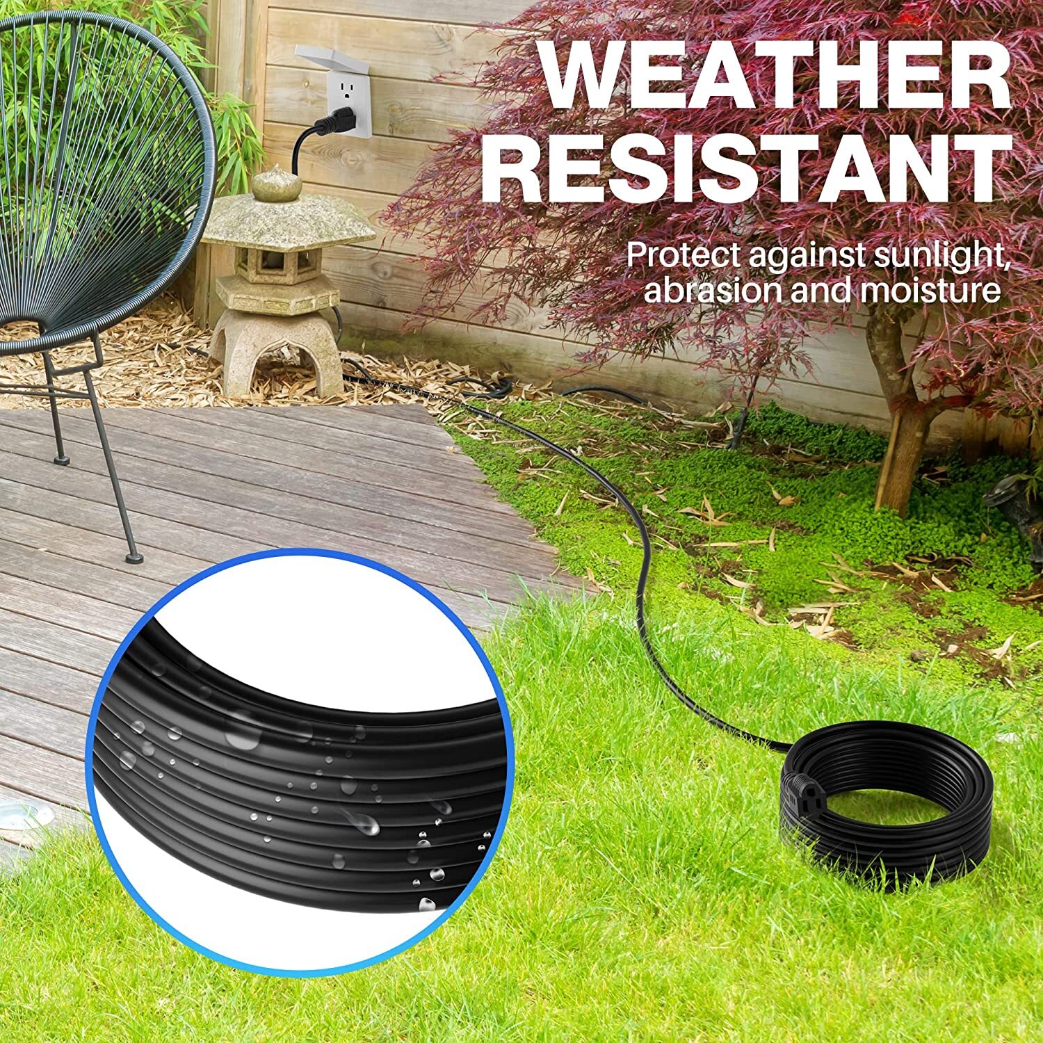 6/8/10/15/20/50/100 FT 16/3 Gauge Black Indoor Outdoor Extension Cord Waterproof
