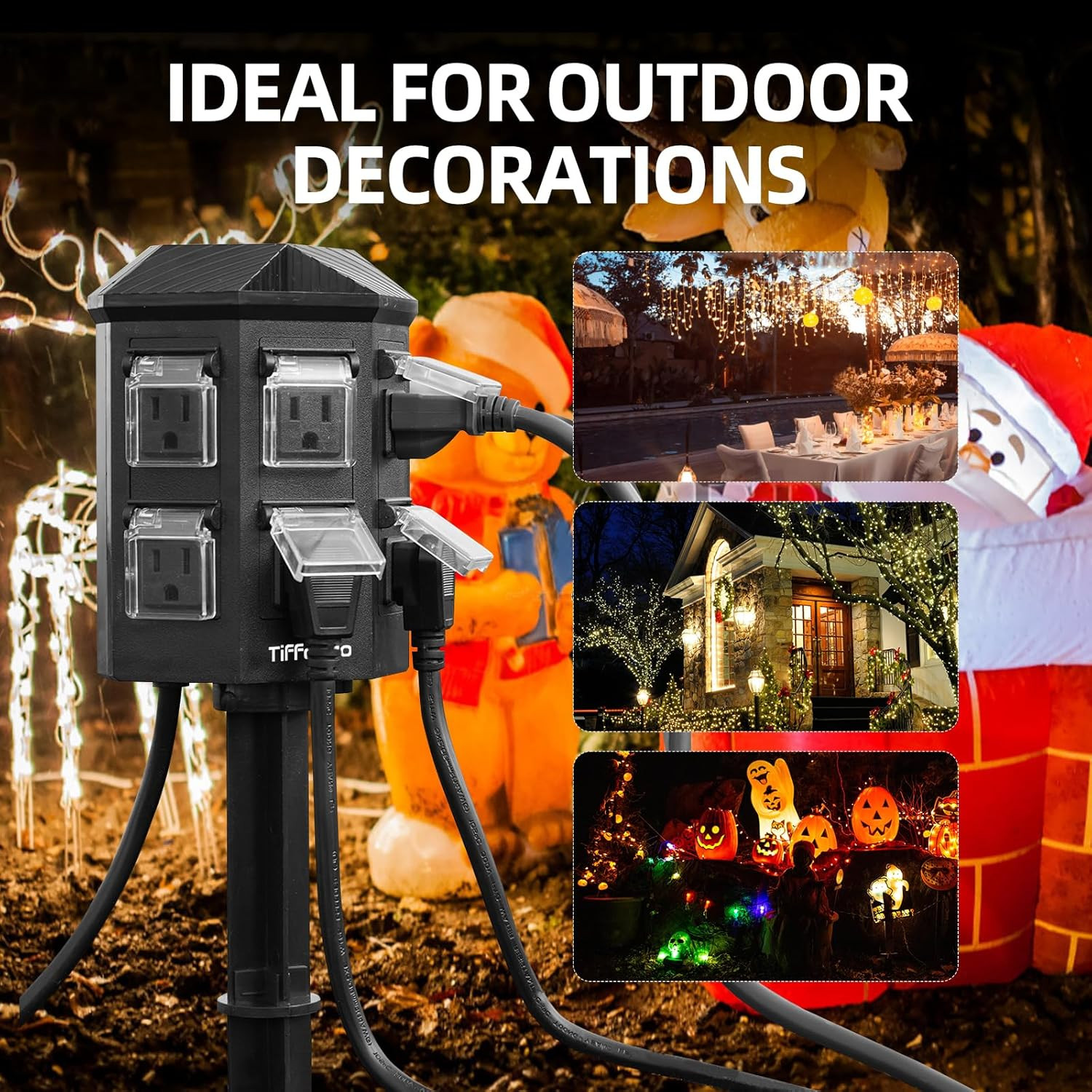 Outdoor Power Strip with 100FT Extension Cord, 100FT Remote Control, Dusk to Daw
