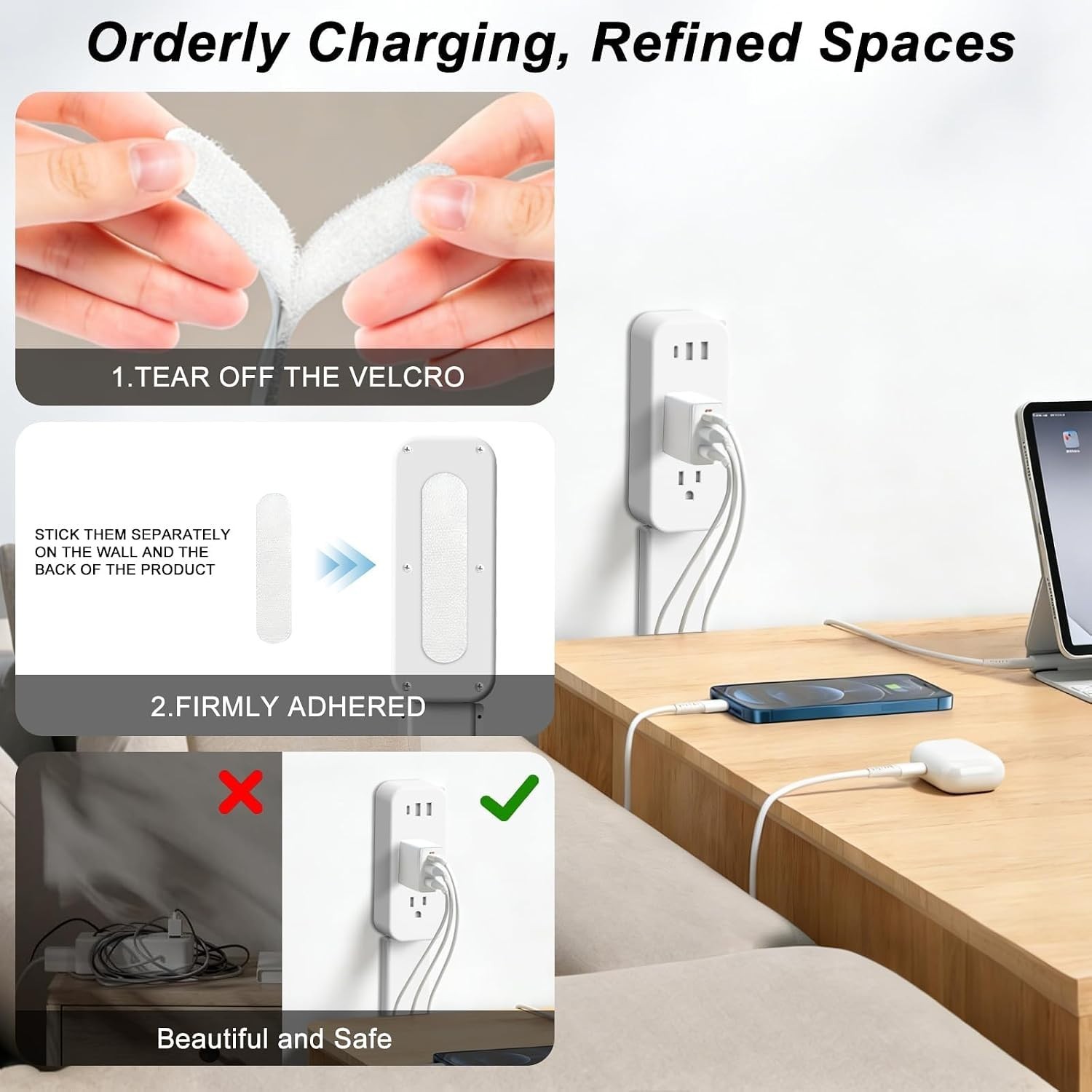 Flexible Outlet Expander 22″-34″ , 3 USB, 2 AC, Scratch Resistant