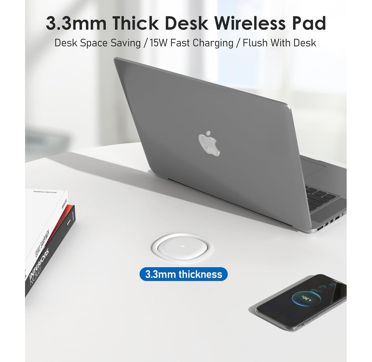 3″ Pop-Up Countertop Outlet 4 USB 15W Wireless Charger 20W PD ETL Listed White