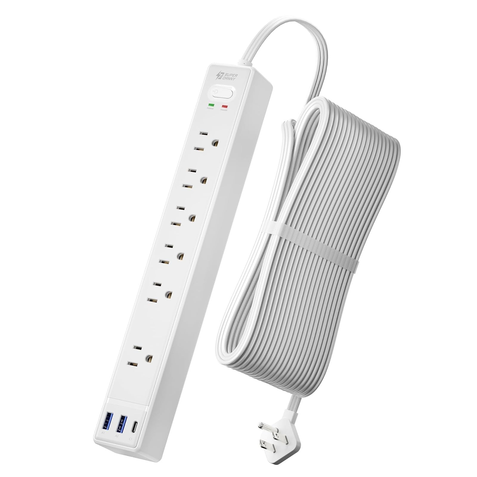 SUPERDANNY 10Ft Surge Protector Power Strip with 6 Outlets & 3 USB Ports
