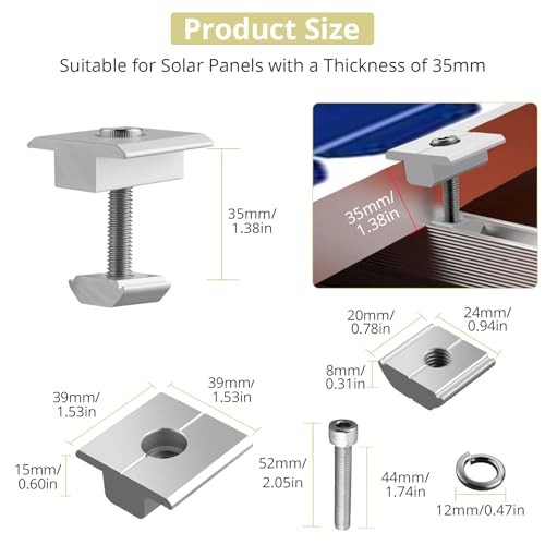 10pcs Solar Panels Centre Clamps, Aluminium T-Shaped Mid Clamps 35mm( 1.38″)
