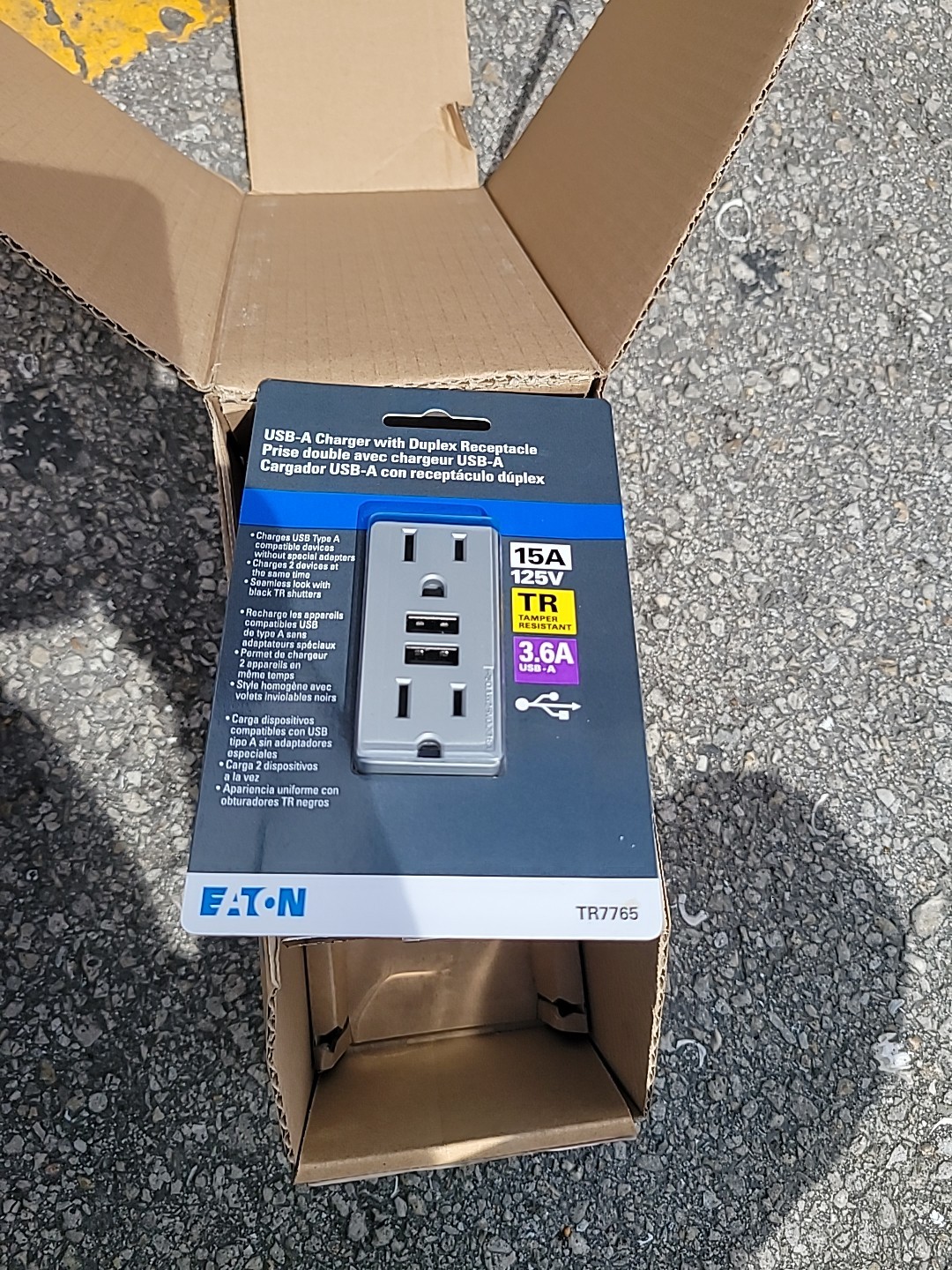 48 Eaton TR7765SG-KB-LW Duplex Receptacle Outlet with 2 USB-A Ports, Silver, TR