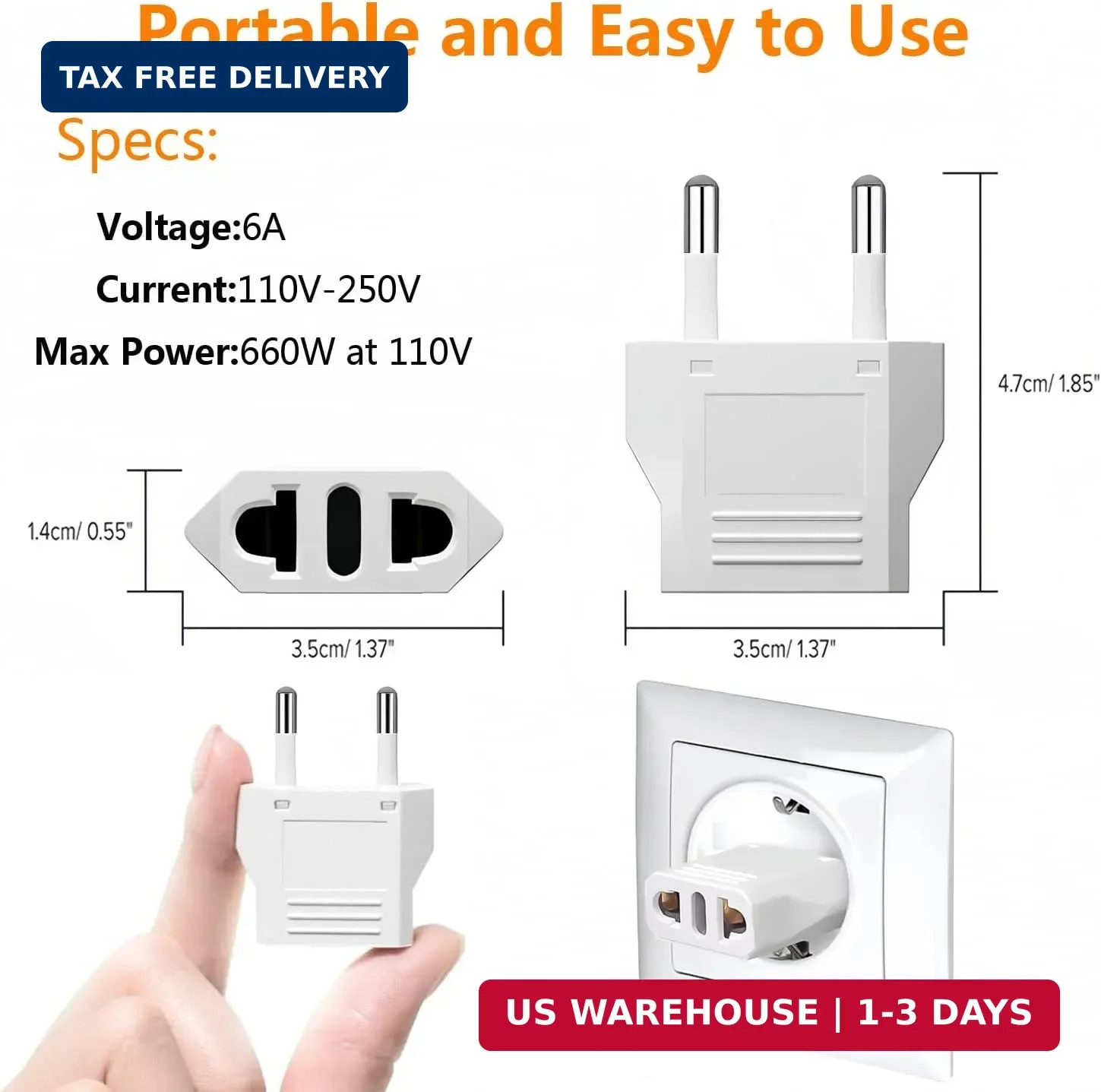 8 Pack European Travel Plug Adapter, US to Europe Plug Adapter, Type C Wall O…
