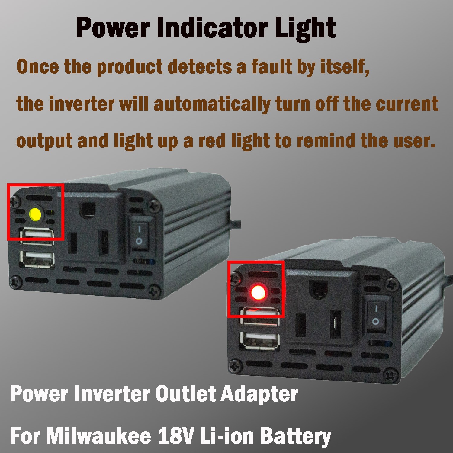 For Milwaukee 18V Battery Power Inverter Converter DC 15-21V To AC 110v w/USB US