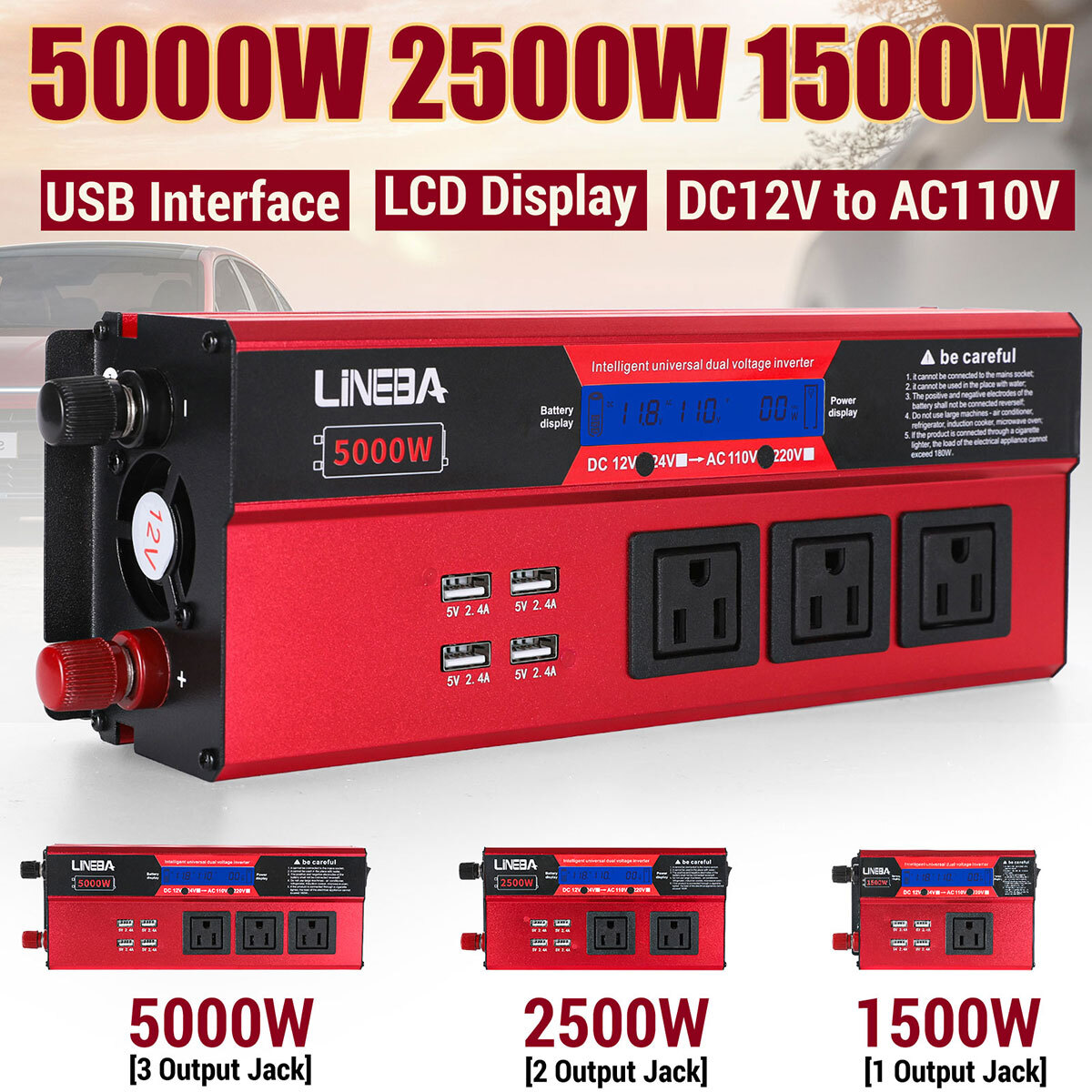 1500W 2500W 5000W Power Inverter 12V To 110V 120V Converter For Boat Car Camping