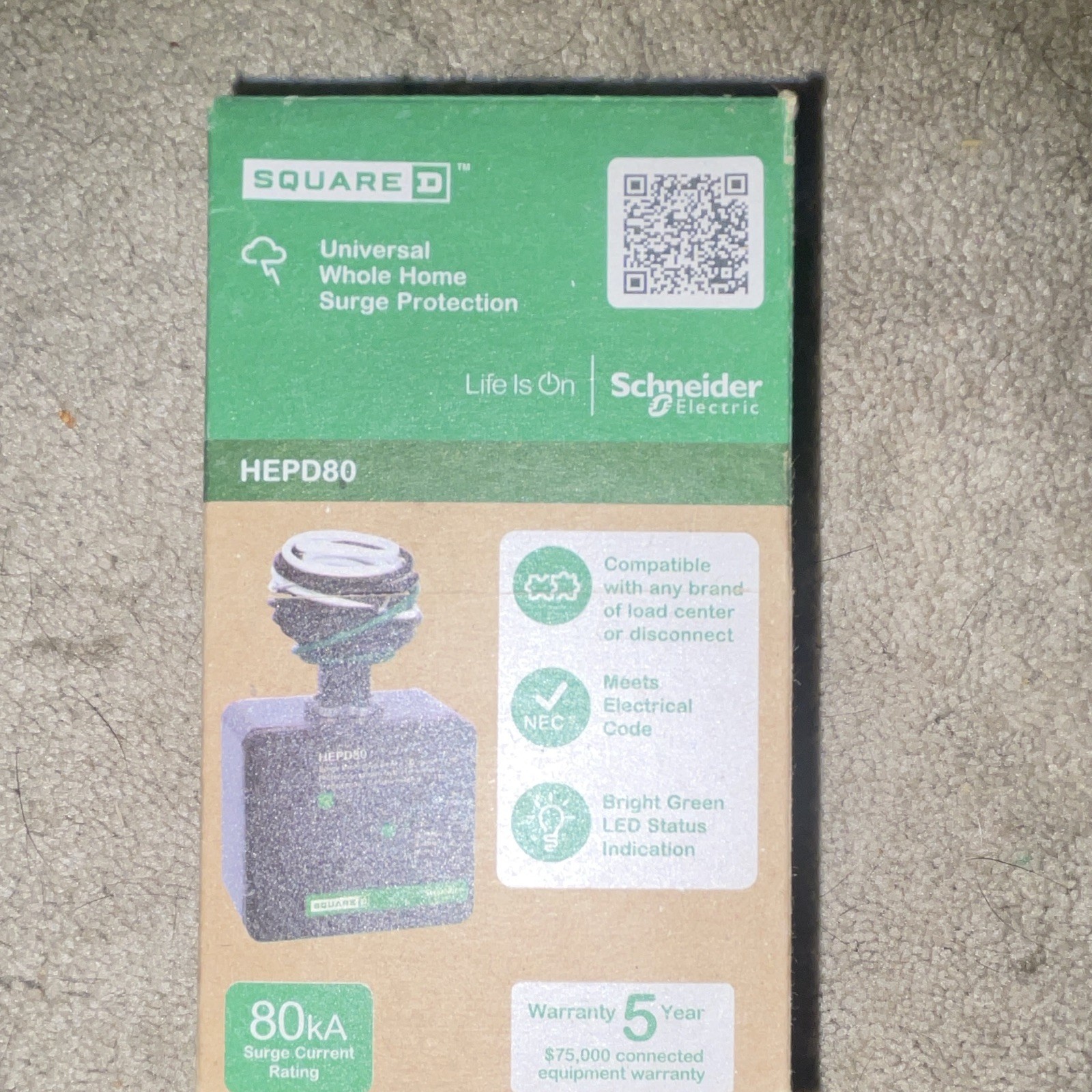 Square D Whole Home Surge Protection Device HEPD80 80kA 120/240V Indicator