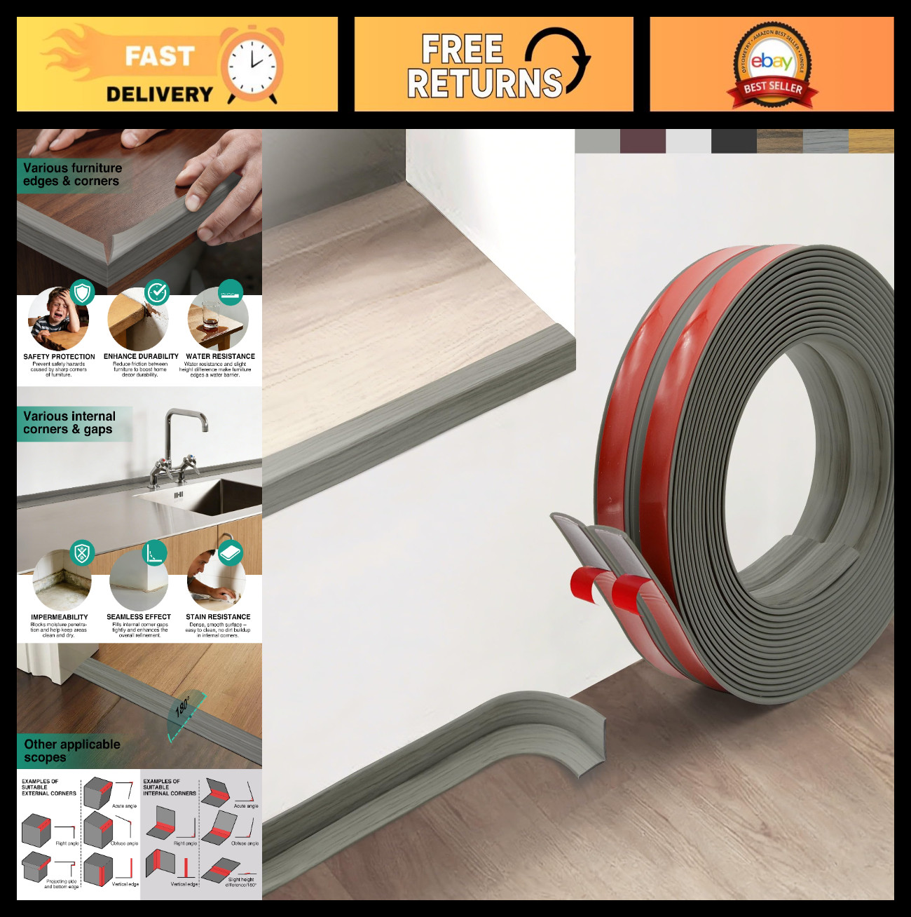Flexible Wall Corner Protector Trim – Peel & Stick Self-Adhesive Edge Guards for